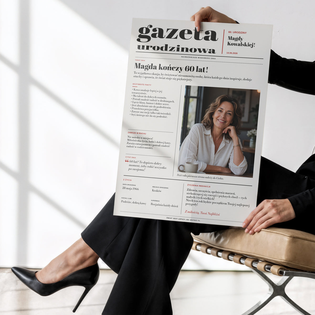 Personalizowany plakat gazeta urodzinowa bez ramki trzymany w dłoniach | C-PL-GAZ-2-2130-NF