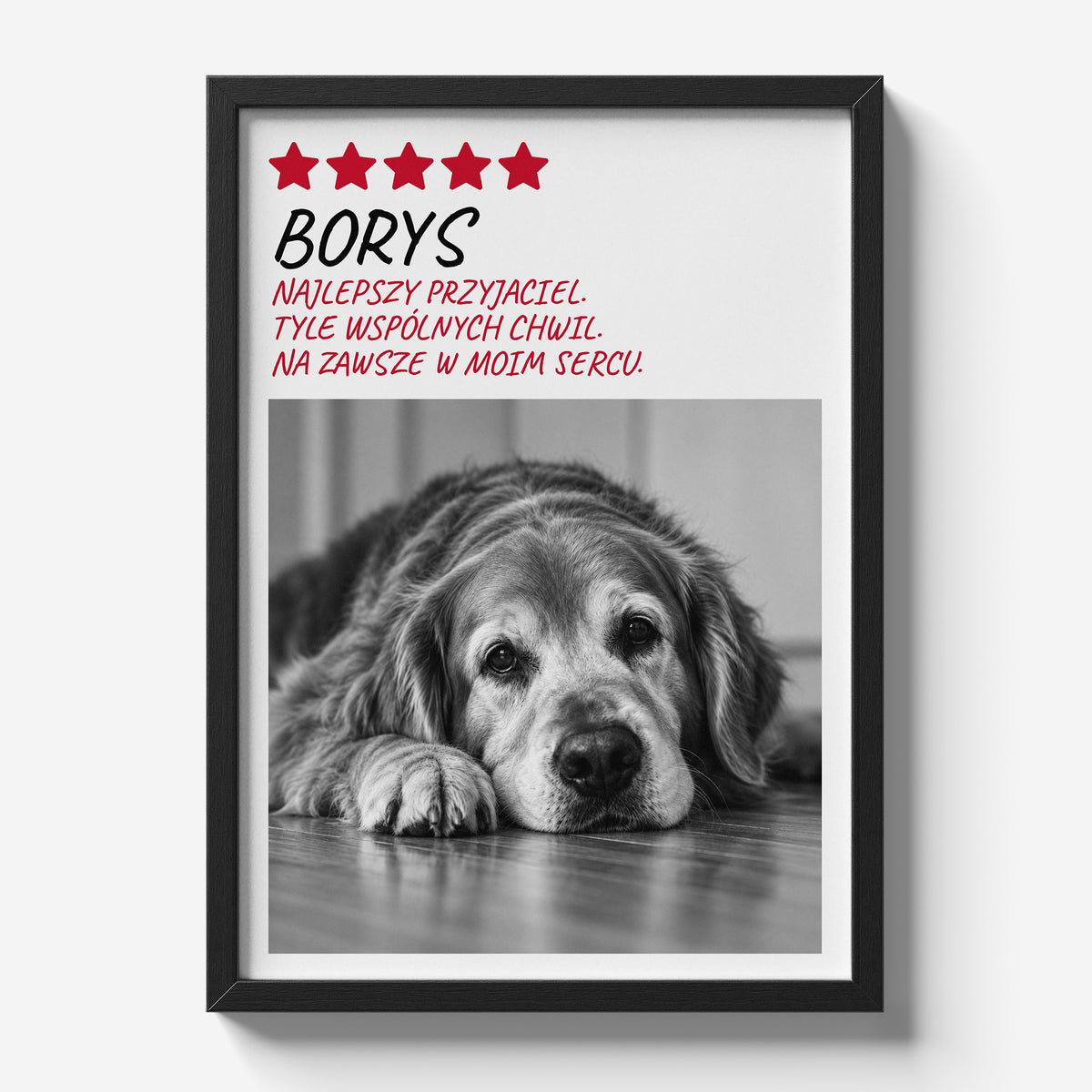 Personalizowany plakat NA ZAWSZE W SERCU w czarnej ramce 21×30 na jasnym tle Marami, z własnym zdjęciem i tekstem | C-PL-PET-5-2130-NF