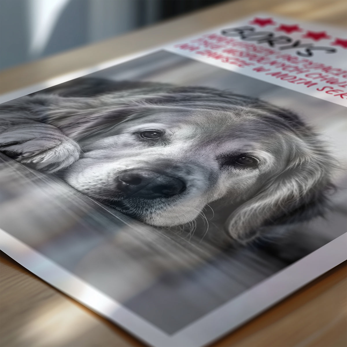 Personalizowany plakat NA ZAWSZE W SERCU w zbliżeniu pokazującym nadruk i typografię, z własnym zdjęciem i tekstem | C-PL-PET-5-2130-NF