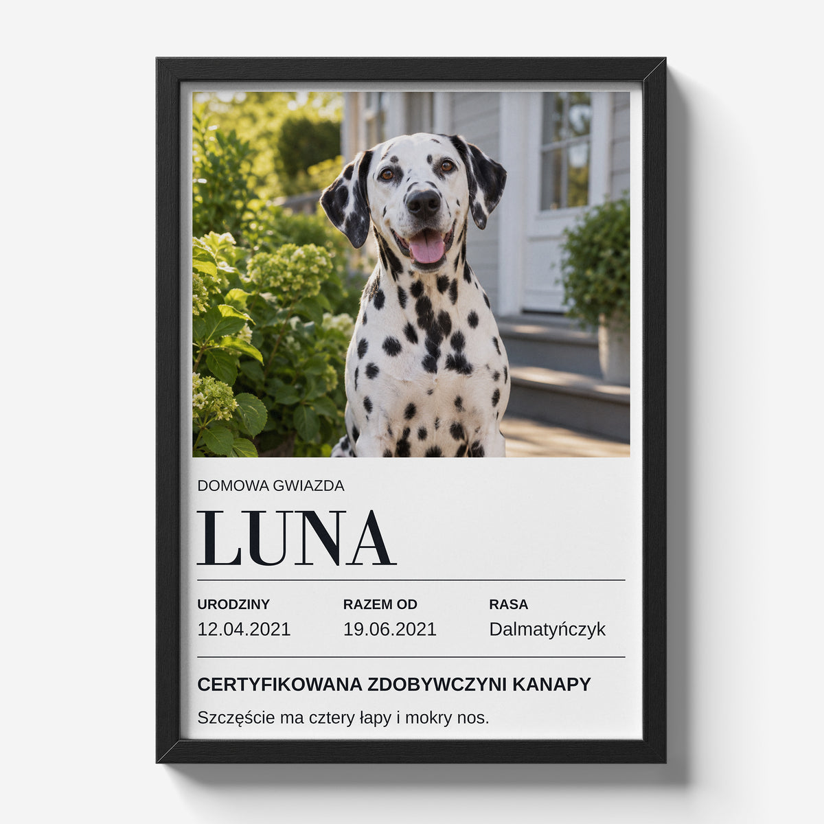 Personalizowany plakat Najlepszy Kumpel w czarnej ramce 21×30 na jasnym tle Marami, z własnym zdjęciem i tekstem | C-PL-PET-3-2130-NF