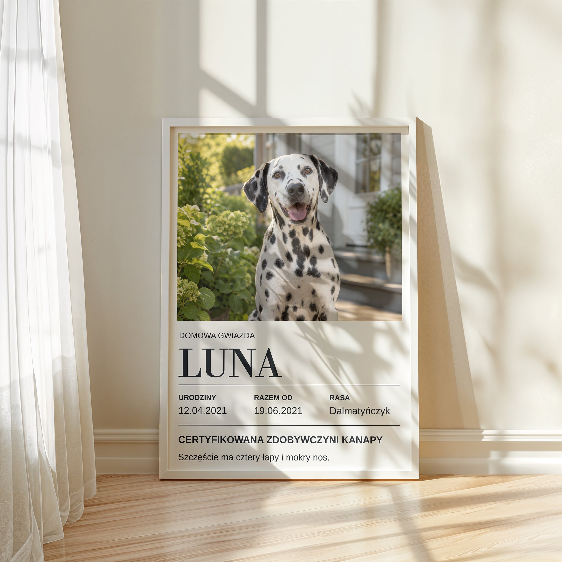 Personalizowany plakat Najlepszy Kumpel w białej ramce przy oknie, z własnym zdjęciem i tekstem | C-PL-PET-3-2130-NF
