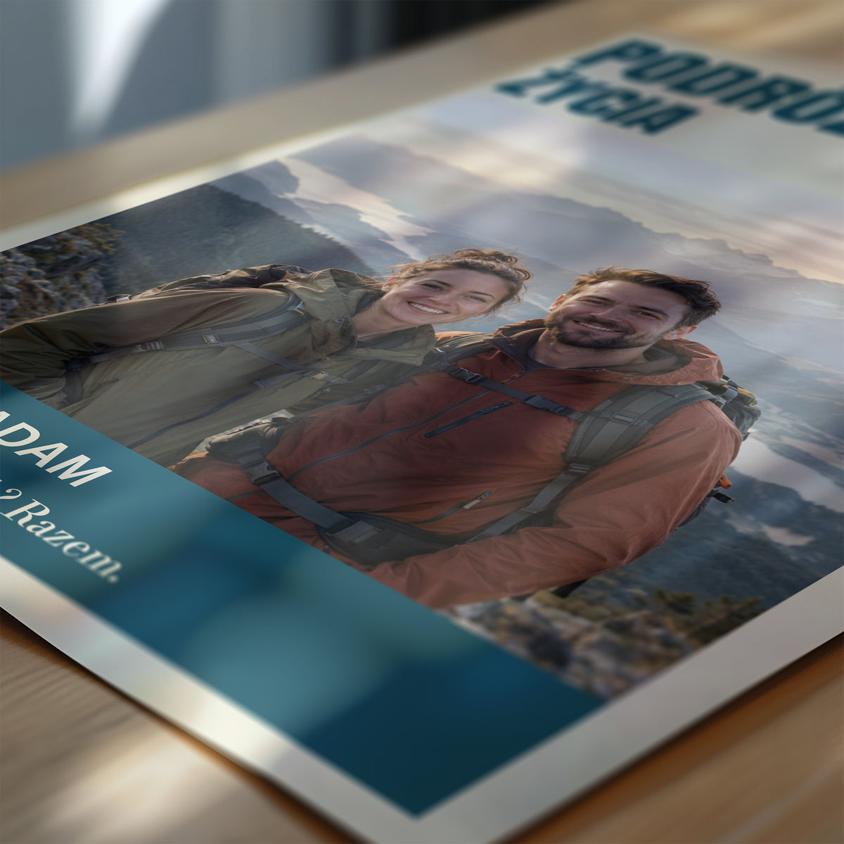 Personalizowany plakat PODRÓŻ ŻYCIA w zbliżeniu pokazującym nadruk i typografię, z własnym zdjęciem i tekstem | C-PL-HEART-28-2130-NF