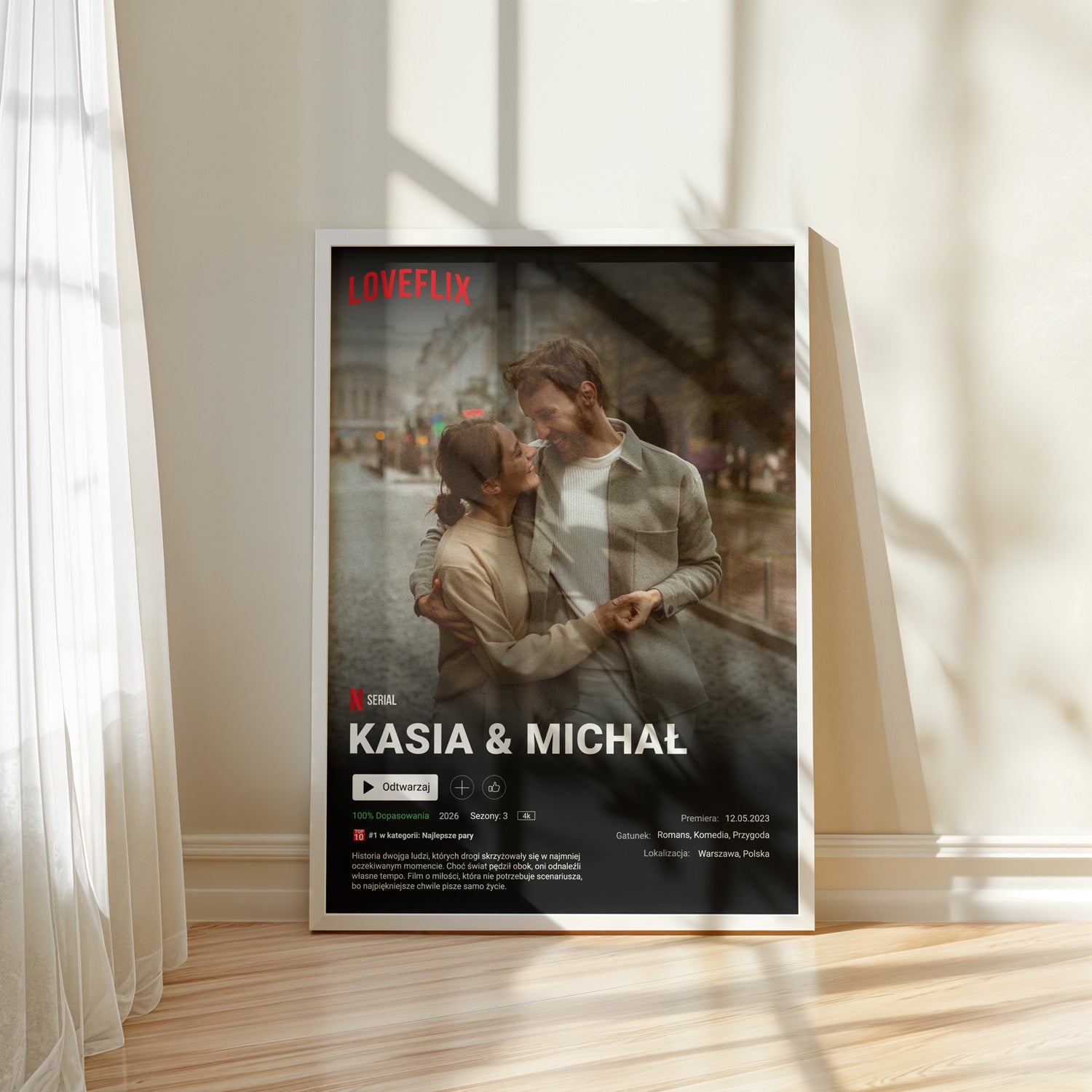 Plakat Loveflix - okładka serialu o waszej miłości z opisem i metadanymi