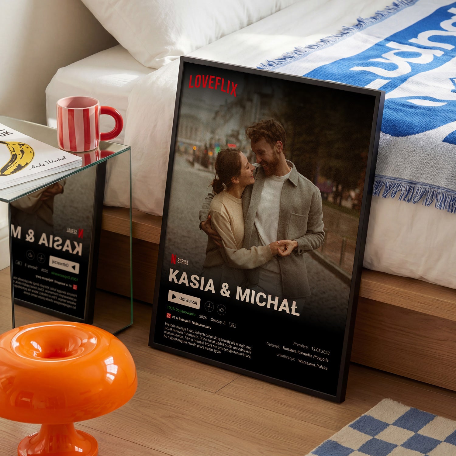 Detal druku plakatu Loveflix - papier fotograficzny