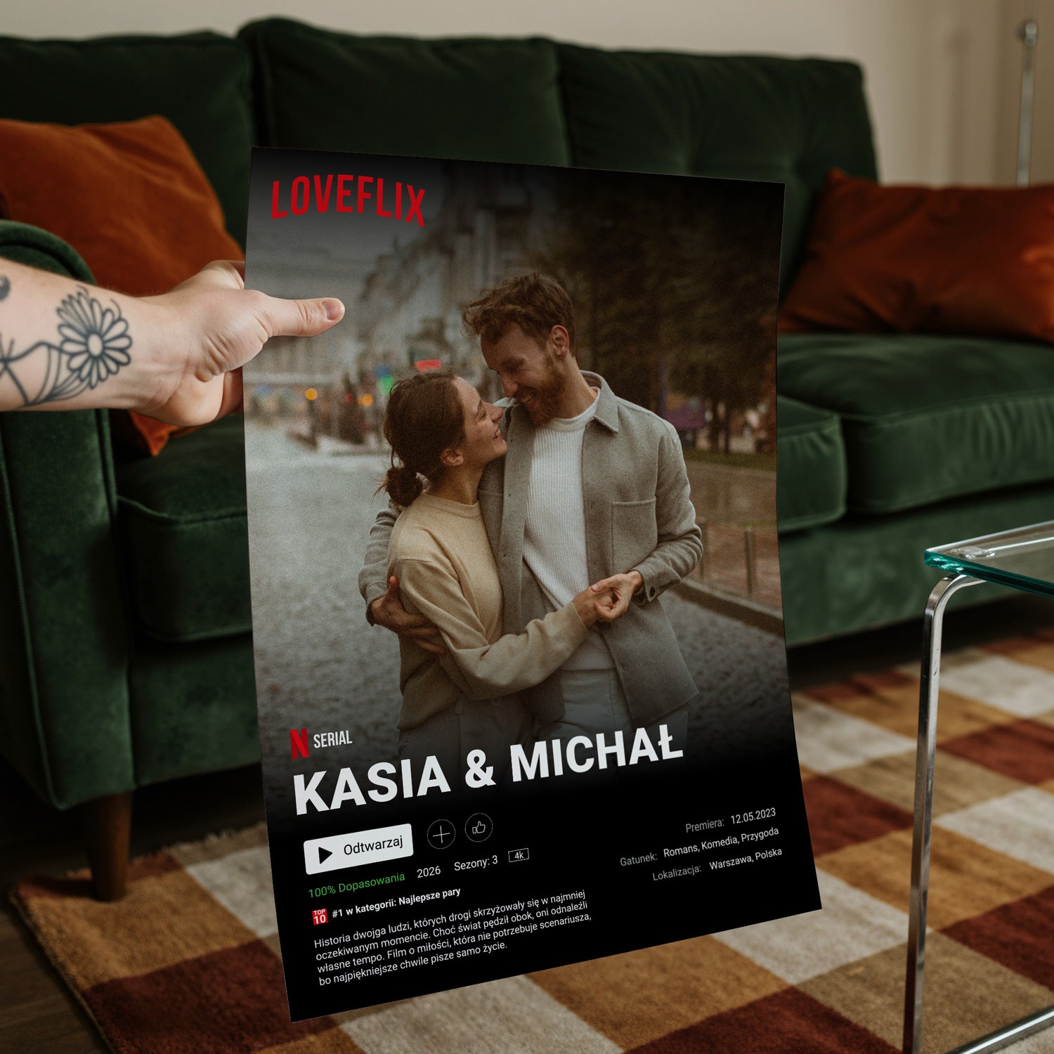 Personalizowany plakat Loveflix w stylu Netflix z waszym zdjęciem i imionami