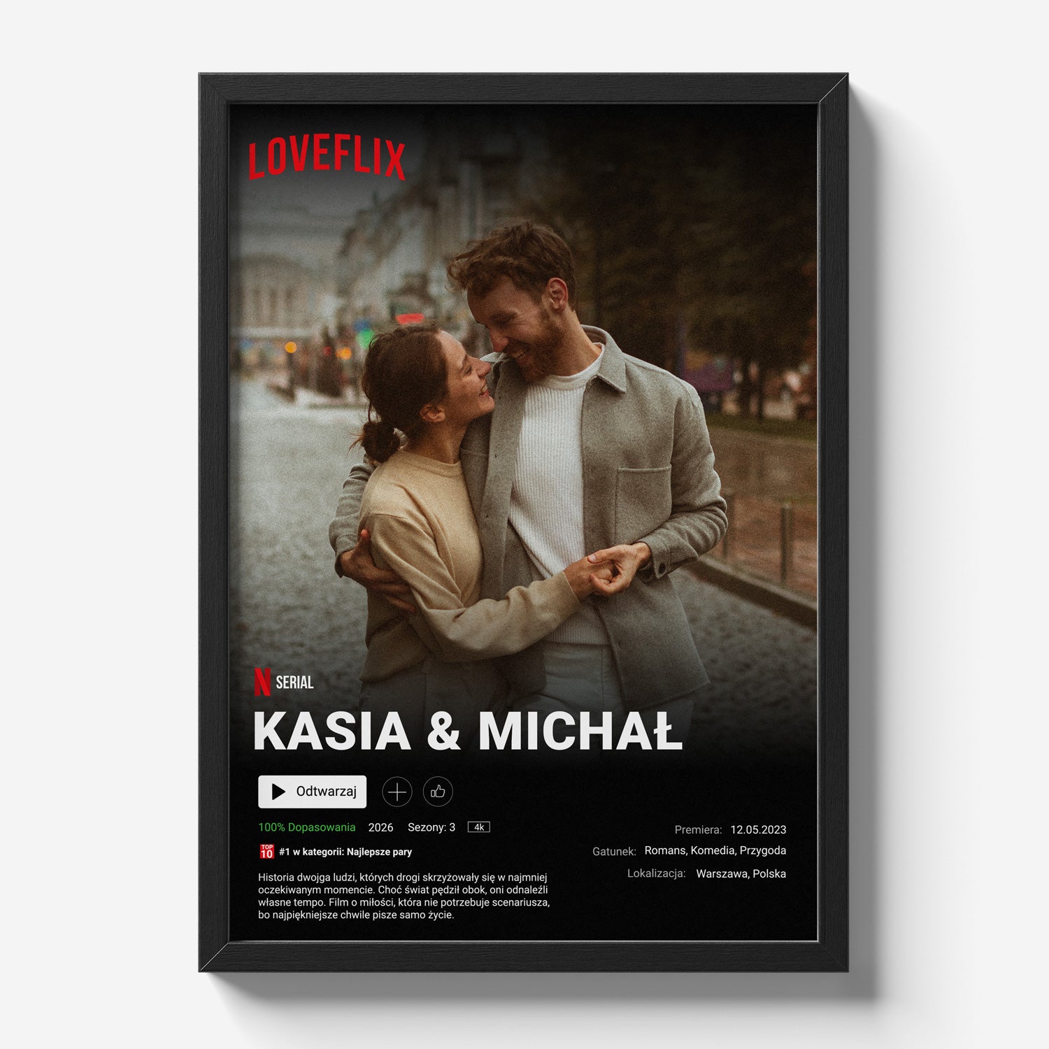 Personalizowany plakat Loveflix w stylu Netflix z waszym zdjęciem i imionami