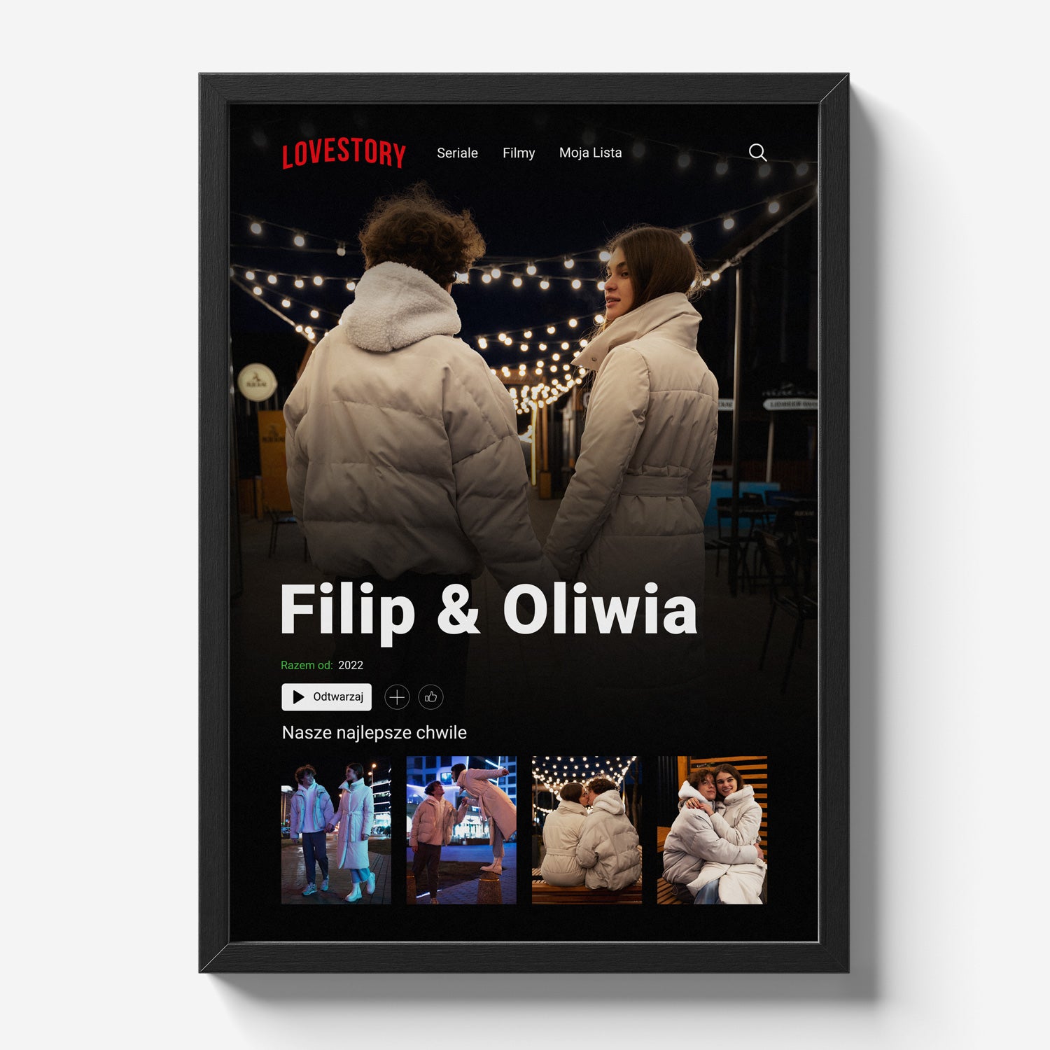 1. Personalizowany plakat Lovestory w stylu Netflix z waszym zdjęciem i imionami