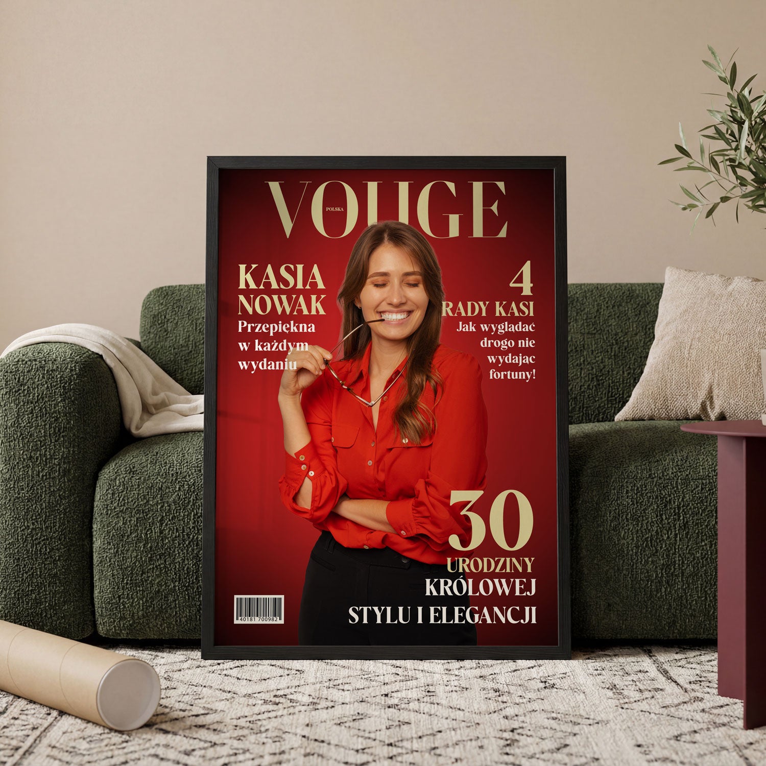 Personalizowany plakat Vouge - Czerwona okładka z Twoim zdjęciem