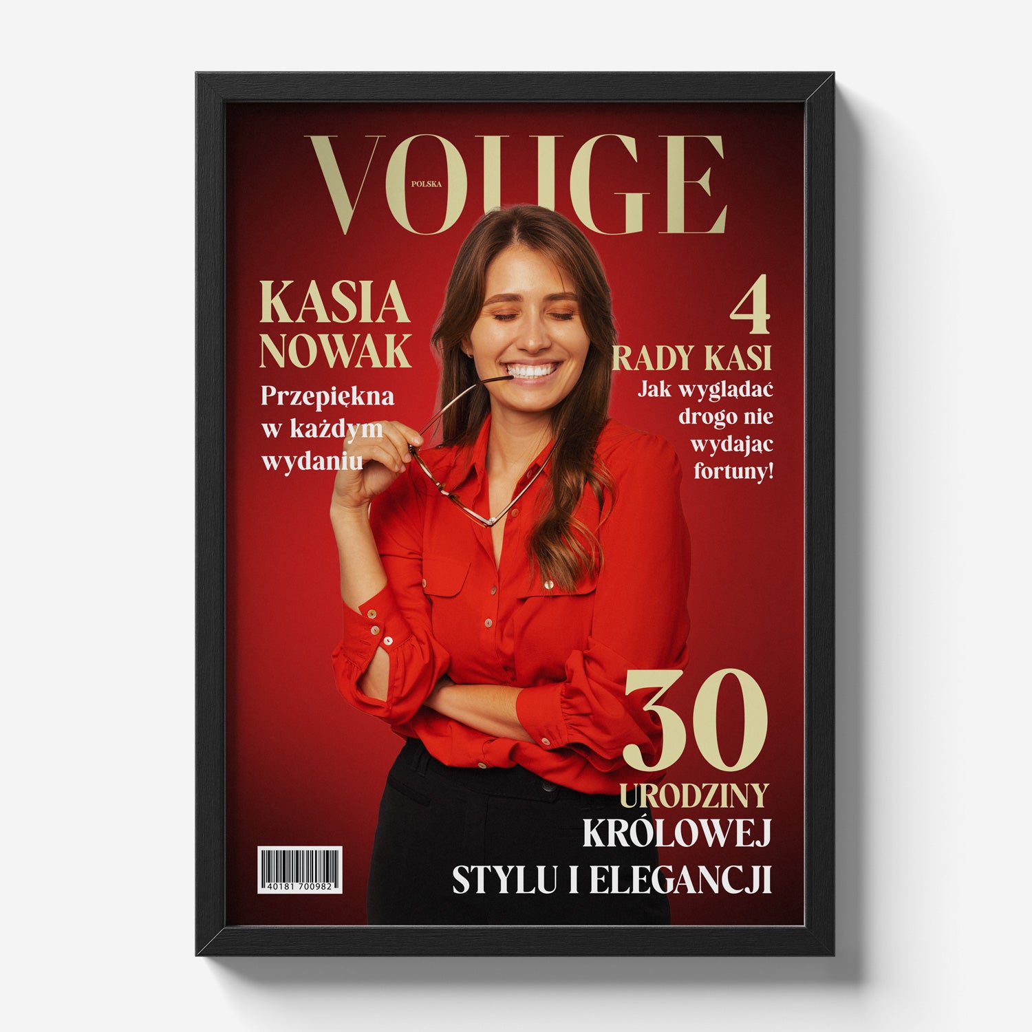 Personalizowany plakat Vouge - Czerwona okładka z Twoim zdjęciem