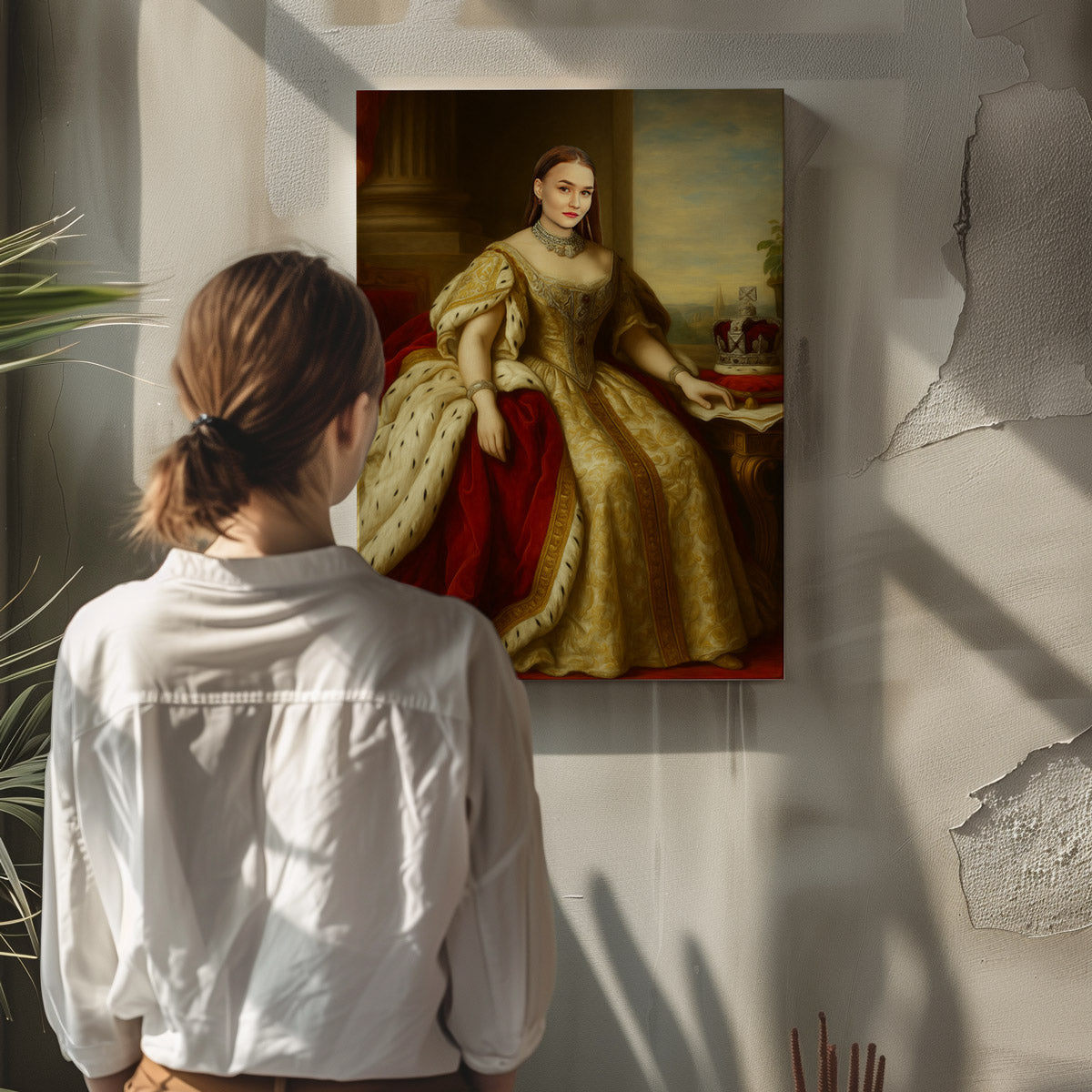 portret królowej na tronie z Twojego zdjęcia – obraz na płótnie w stylu królewskim