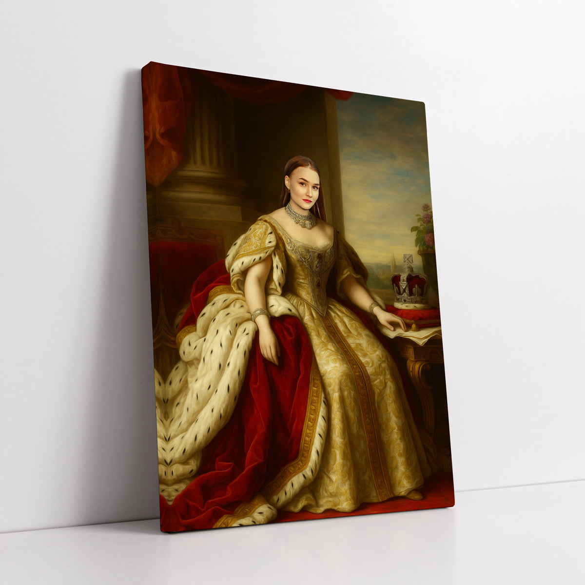 portret królowej na tronie z Twojego zdjęcia – obraz na płótnie w stylu królewskim