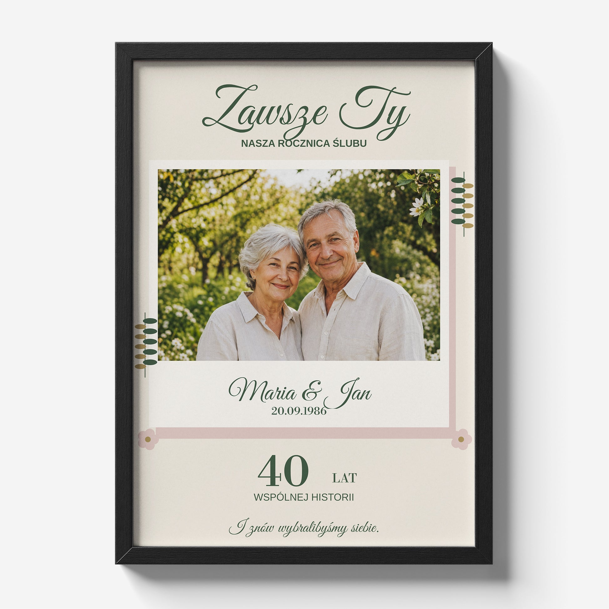 Personalizowany plakat ZAWSZE TY w czarnej ramce 21×30 na jasnym tle Marami, z własnym zdjęciem i tekstem | C-PL-HEART-11-2130-NF