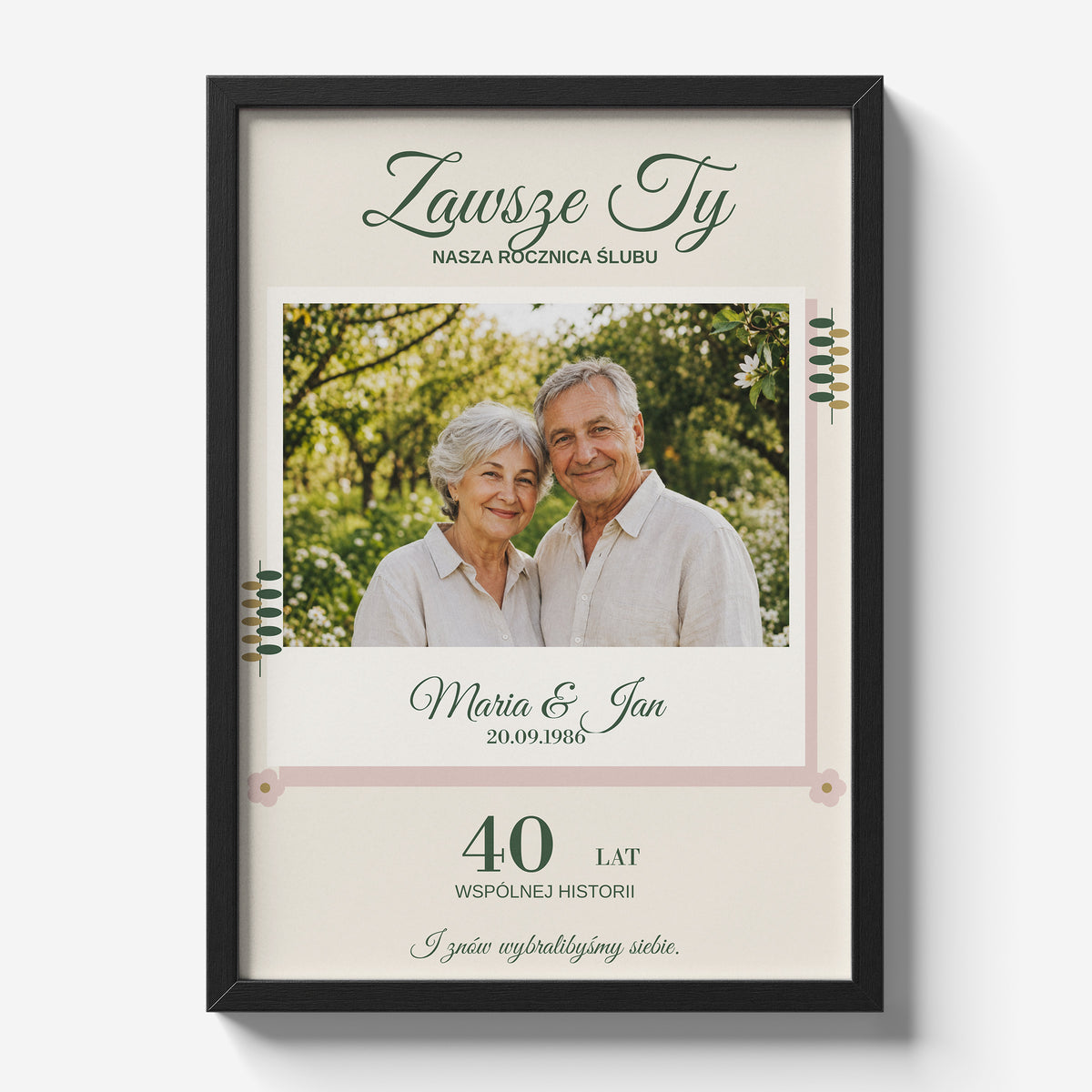 Personalizowany plakat ZAWSZE TY w czarnej ramce 21×30 na jasnym tle Marami, z własnym zdjęciem i tekstem | C-PL-HEART-11-2130-NF