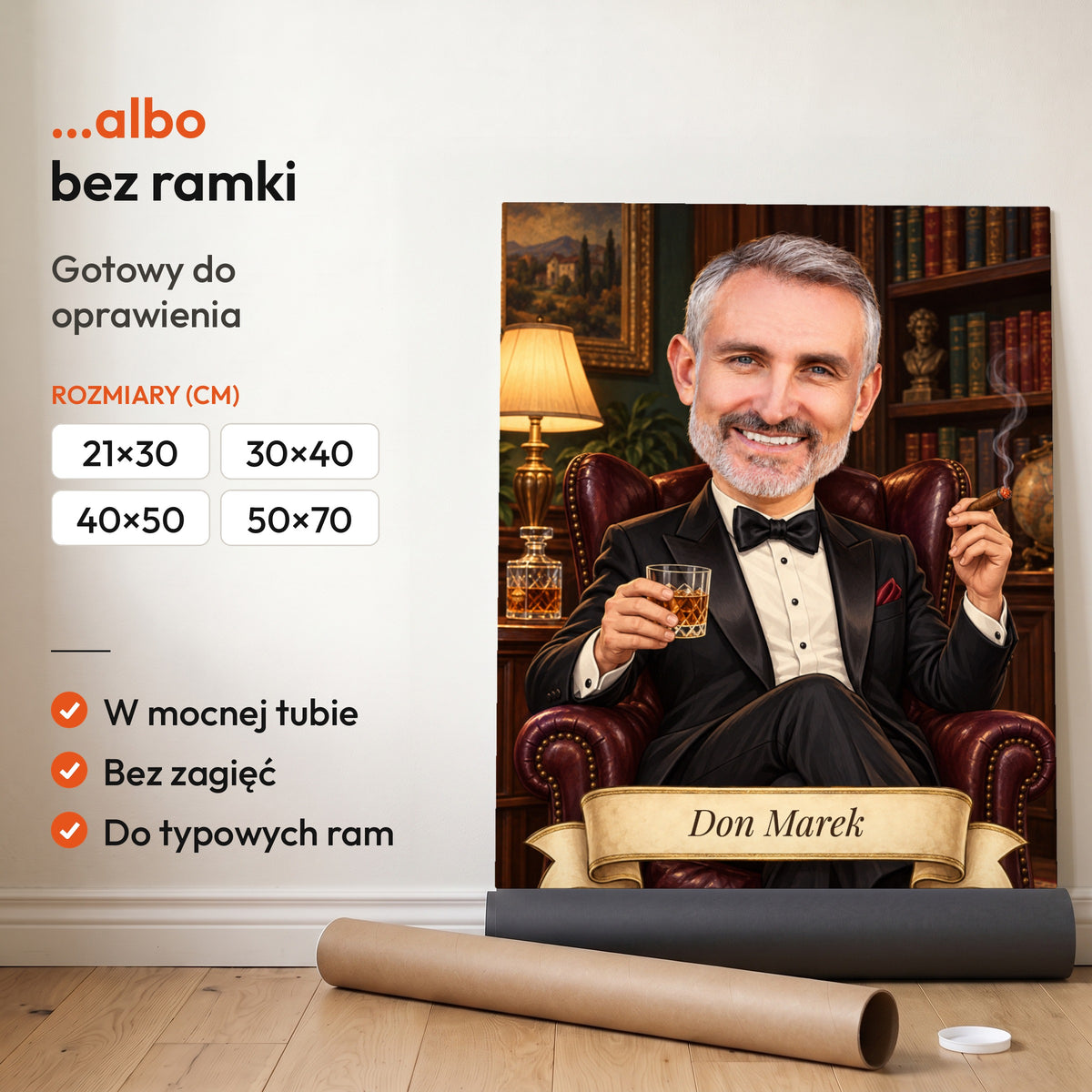 Don — plakat bez ramki, gotowy do oprawienia: rozwinięty z rolki, obok tuba do wysyłki. C-PL-KAR-09-2130-NF