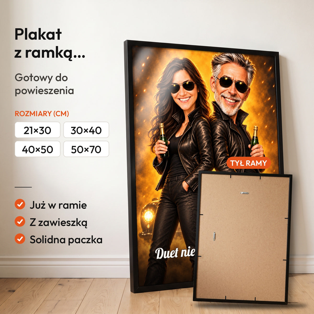Tajna Misja Razem — plakat z ramką, gotowy do powieszenia: czarna rama od przodu i tył ramy z zawieszką. C-PL-KAR-DOUB-02-2130-NF