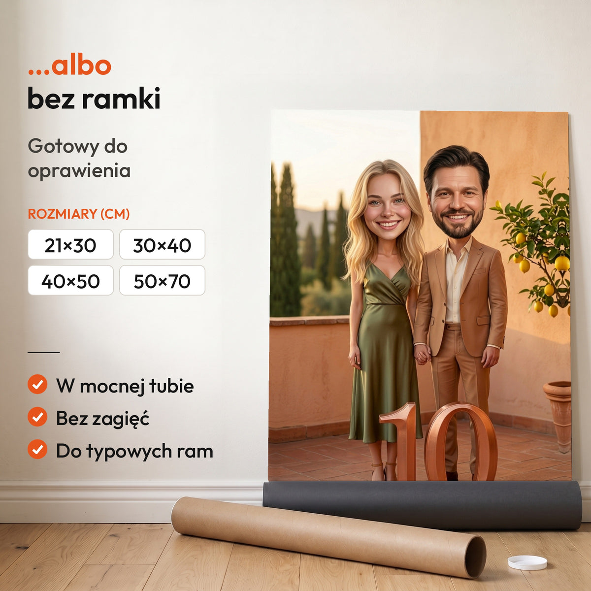 Nasze Dolce Vita — plakat bez ramki, gotowy do oprawienia: rozwinięty z rolki, obok tuba do wysyłki. C-PL-KAR-DOUB-09-2130-NF