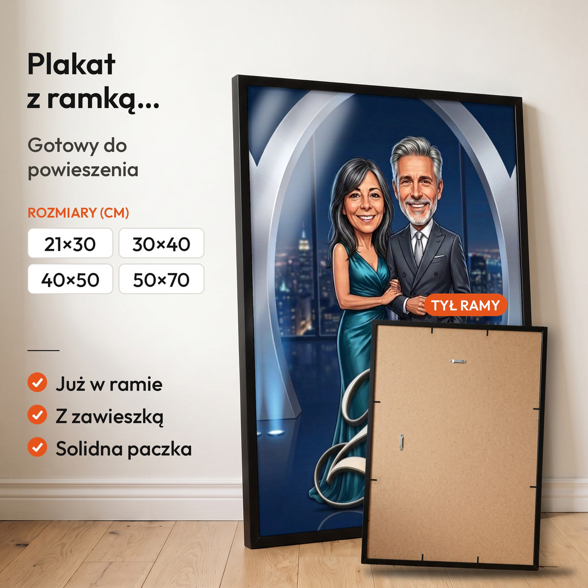 Platynowa Premiera — plakat z ramką, gotowy do powieszenia: czarna rama od przodu i tył ramy z zawieszką. C-PL-KAR-DOUB-11-2130-NF