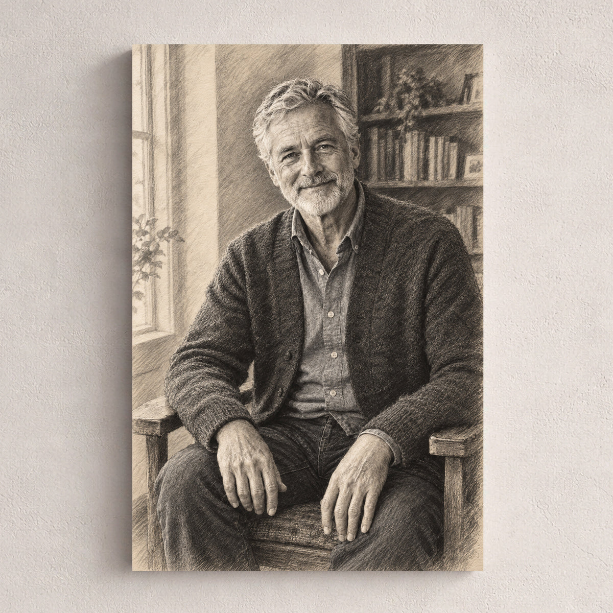 Portret węglem — personalizowany obraz na płótnie ze zdjęcia, przykład obrazu w rozmiarze 20×30 cm