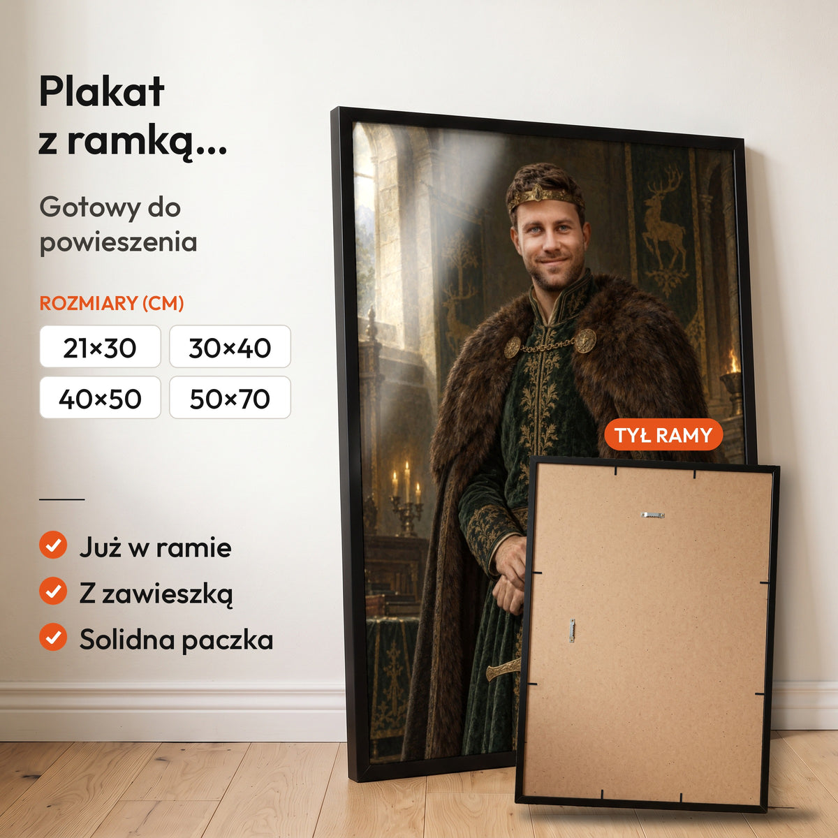 Król Północy — plakat z ramką, gotowy do powieszenia: czarna rama od przodu i tył ramy z zawieszką. C-PL-ROY-01-2130-NF