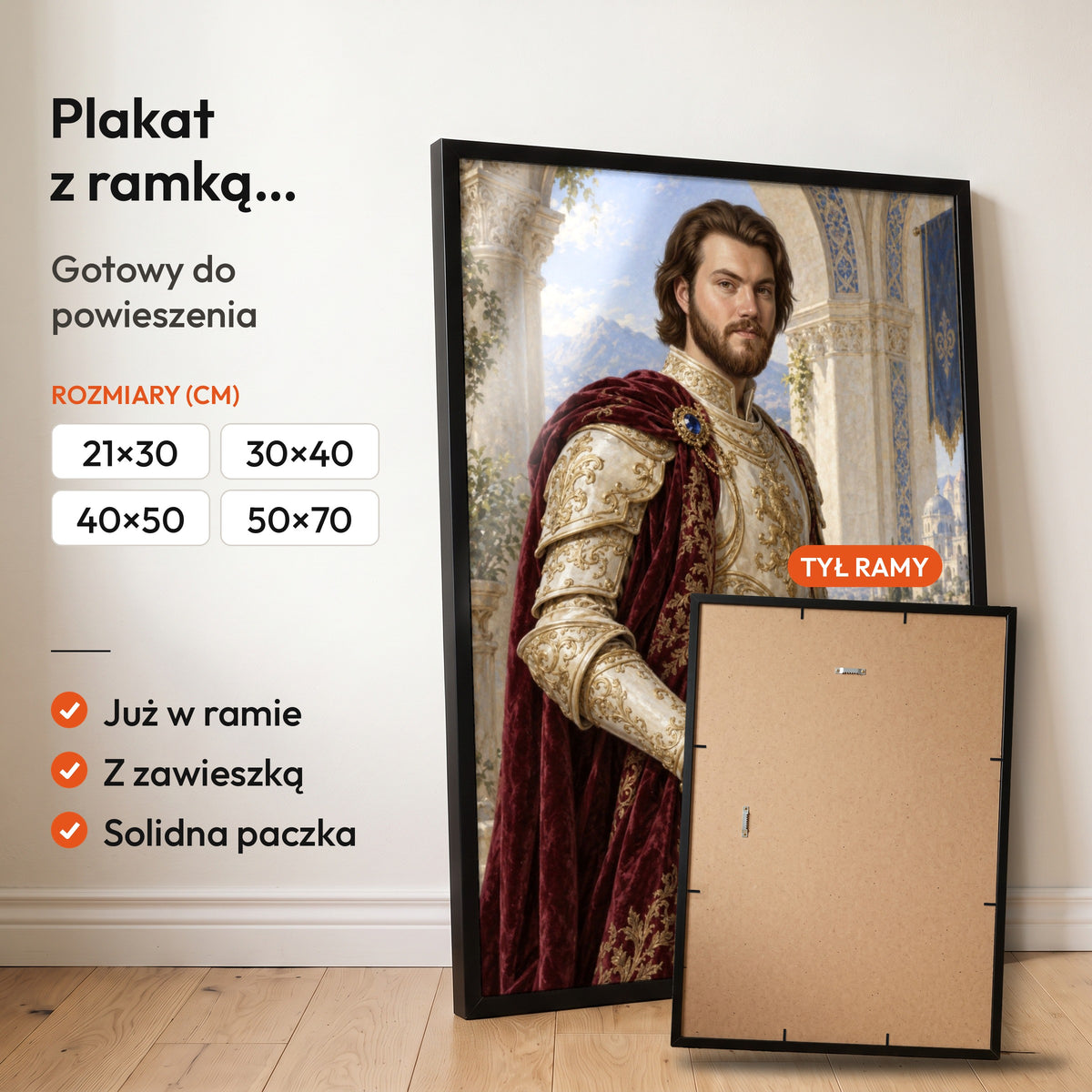 Książę złotego pałacu — plakat z ramką, gotowy do powieszenia: czarna rama od przodu i tył ramy z zawieszką. C-PL-ROY-13-2130-NF