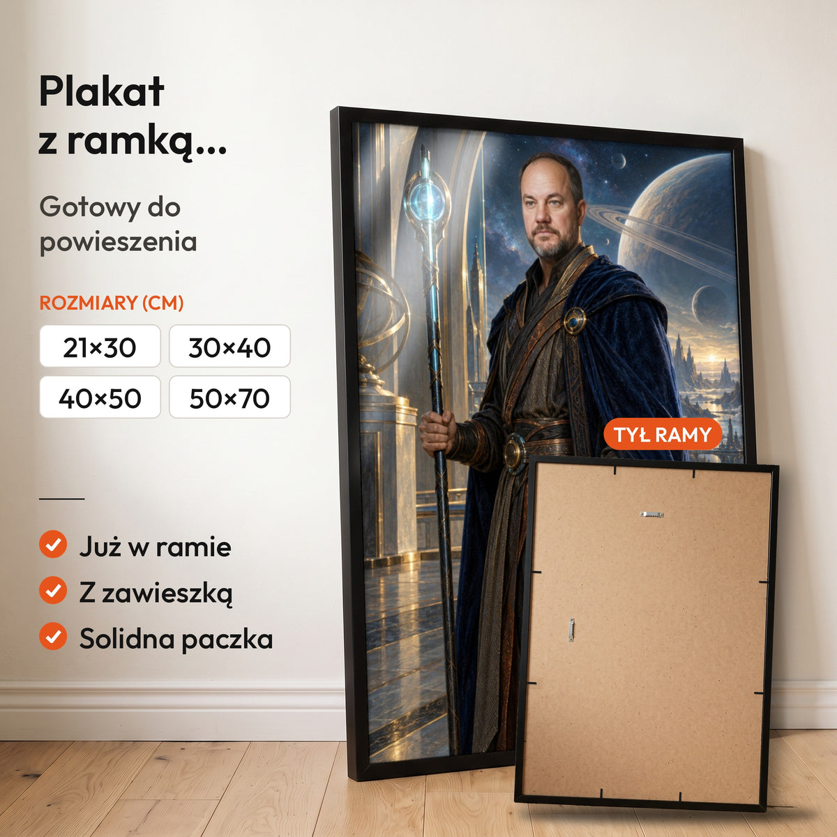 Strażnik galaktyki — plakat z ramką, gotowy do powieszenia: czarna rama od przodu i tył ramy z zawieszką. C-PL-ROY-09-2130-NF