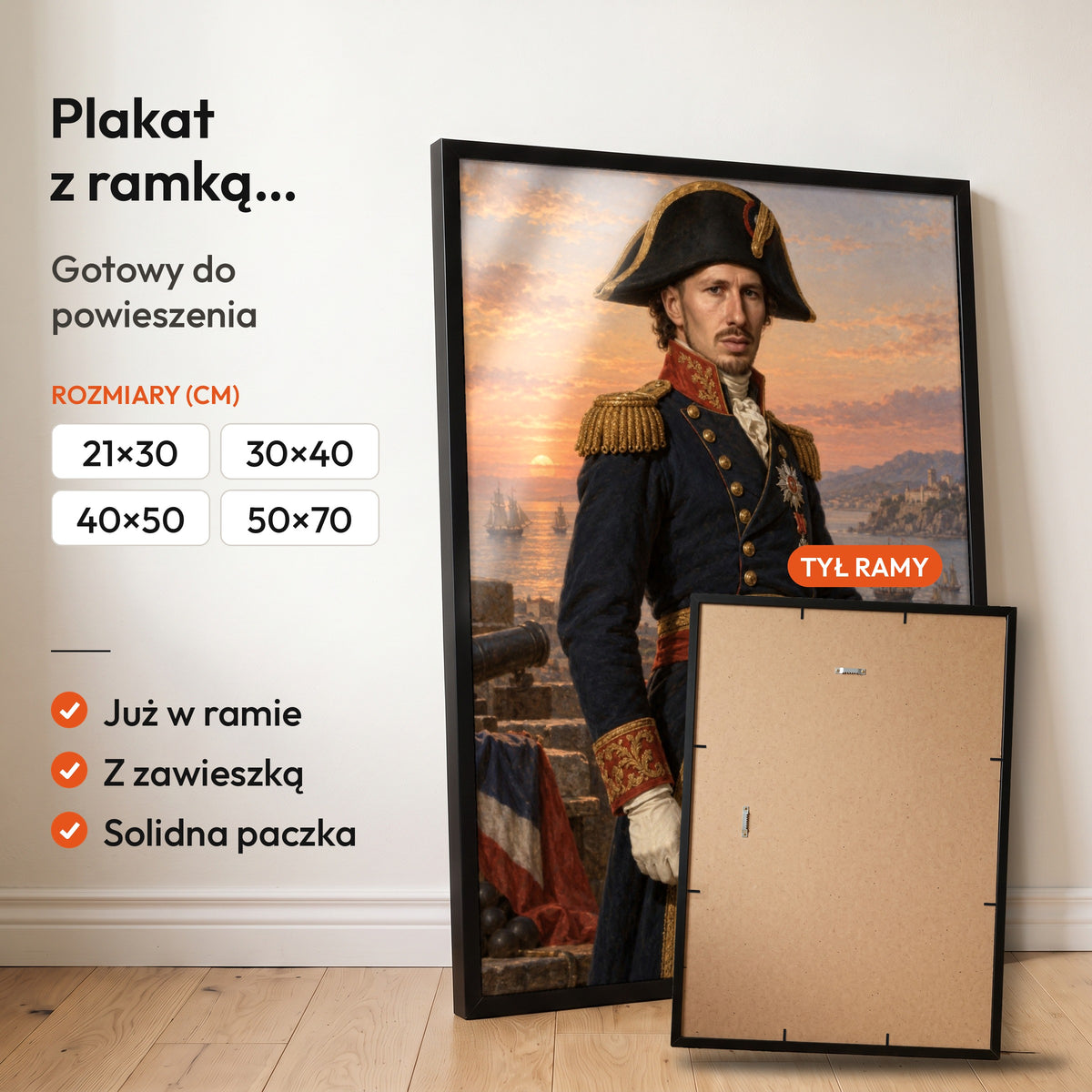 Wielki generał — plakat z ramką, gotowy do powieszenia: czarna rama od przodu i tył ramy z zawieszką. C-PL-ROY-12-2130-NF