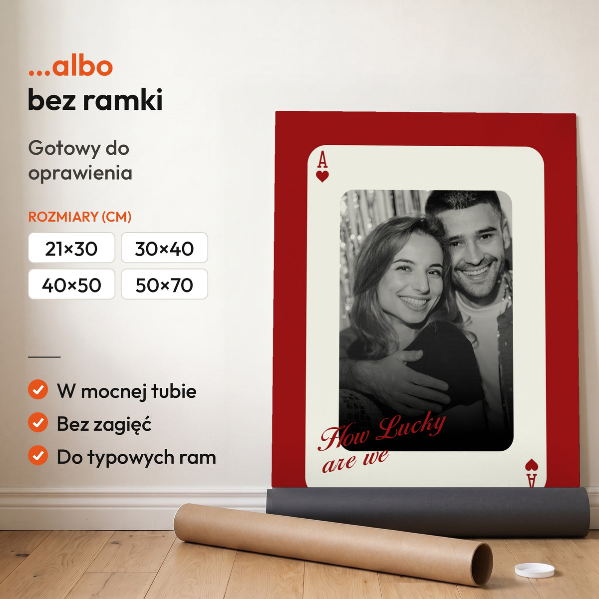 As Serca — plakat bez ramki, gotowy do oprawienia: rozwinięty z rolki, obok tuba do wysyłki. C-PL-HEART-4-2130-NF