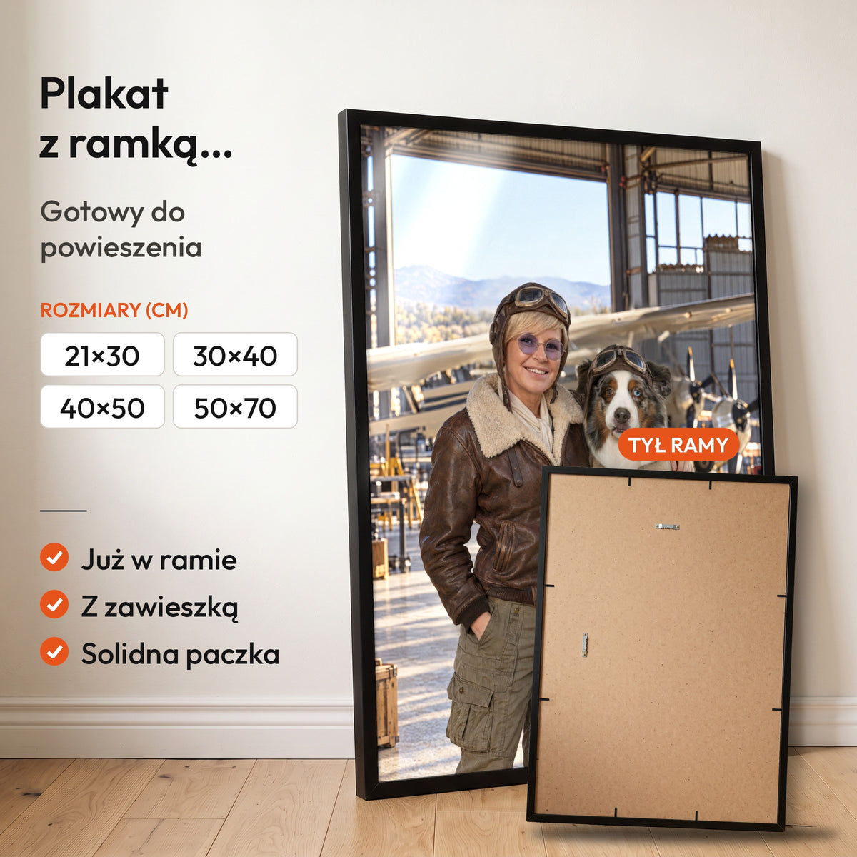 Asy Przestworzy — plakat z psem — gotowy do powieszenia w ramce C-PL-ROY-PET-06-2130-NF