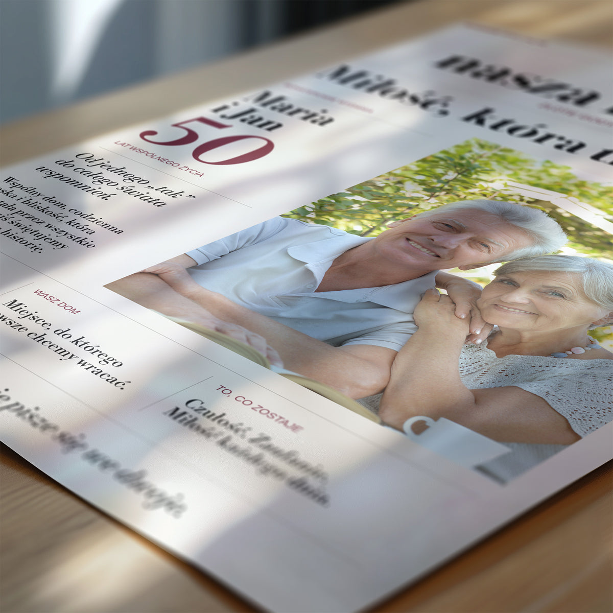 Personalizowany plakat gazeta Gazeta — Nasza Historia na rocznicę ślubu zbliżenie druku C-PL-GAZ-17-2130-NF