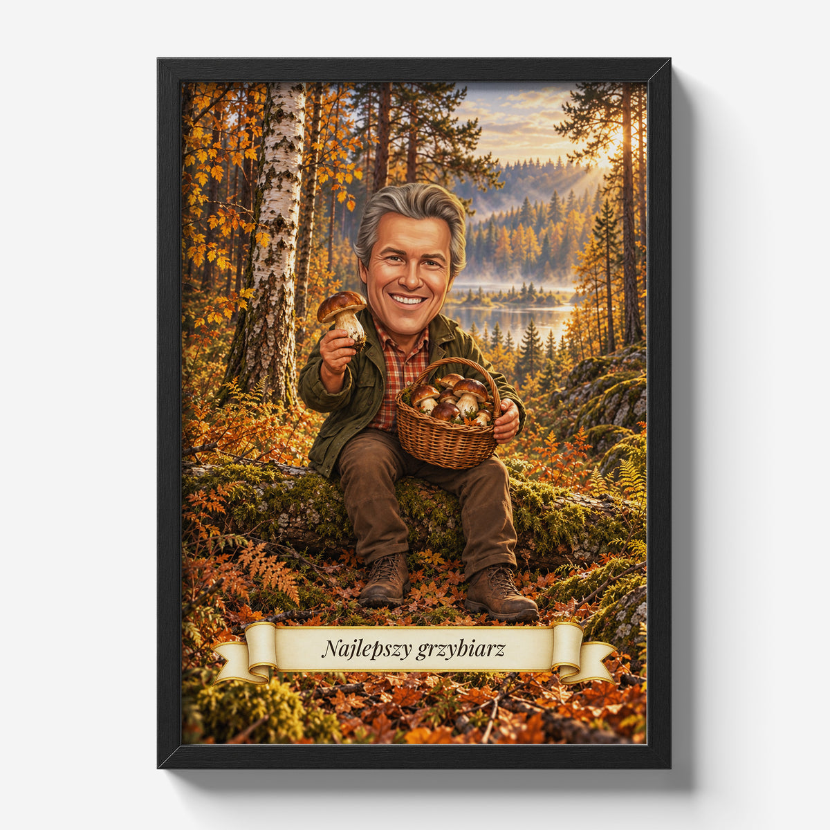 Grzybiarz — plakat w czarnej ramie