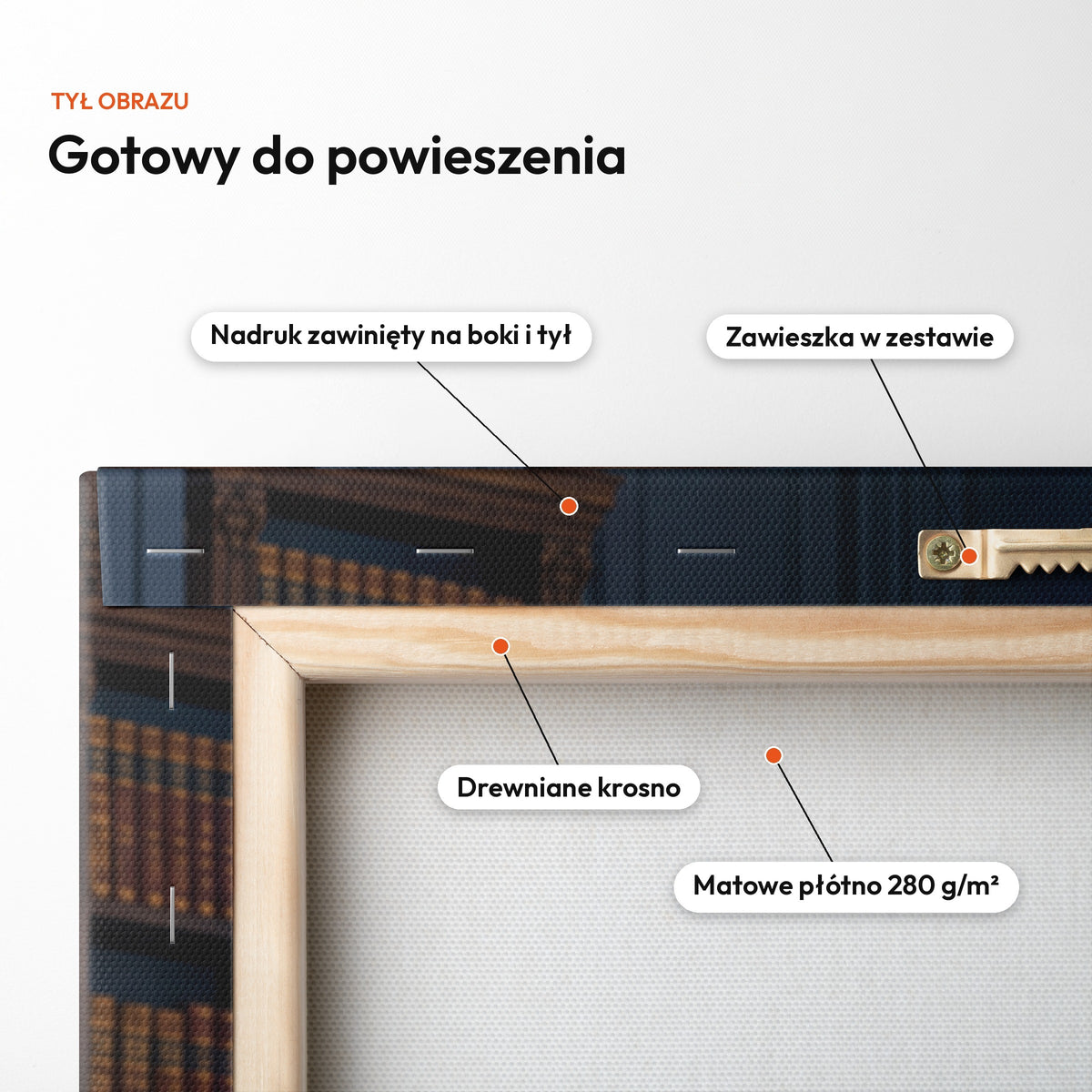 Hrabia i Powiernik — obraz na płótnie z psem — tył z zawinięciem nadruku i zawieszką C-CV-ROY-PET-02-2030
