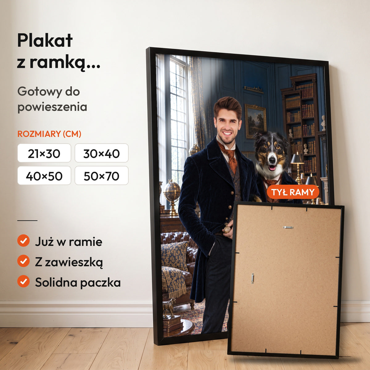 Hrabia i Powiernik — plakat z psem — gotowy do powieszenia w ramce C-PL-ROY-PET-02-2130-NF