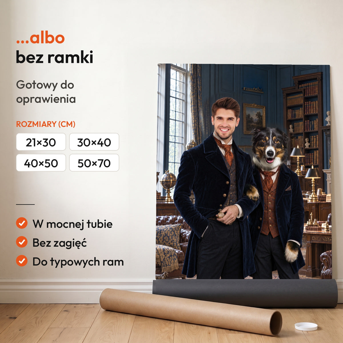 Hrabia i Powiernik — plakat z psem — bez ramki, gotowy do oprawienia C-PL-ROY-PET-02-2130-NF