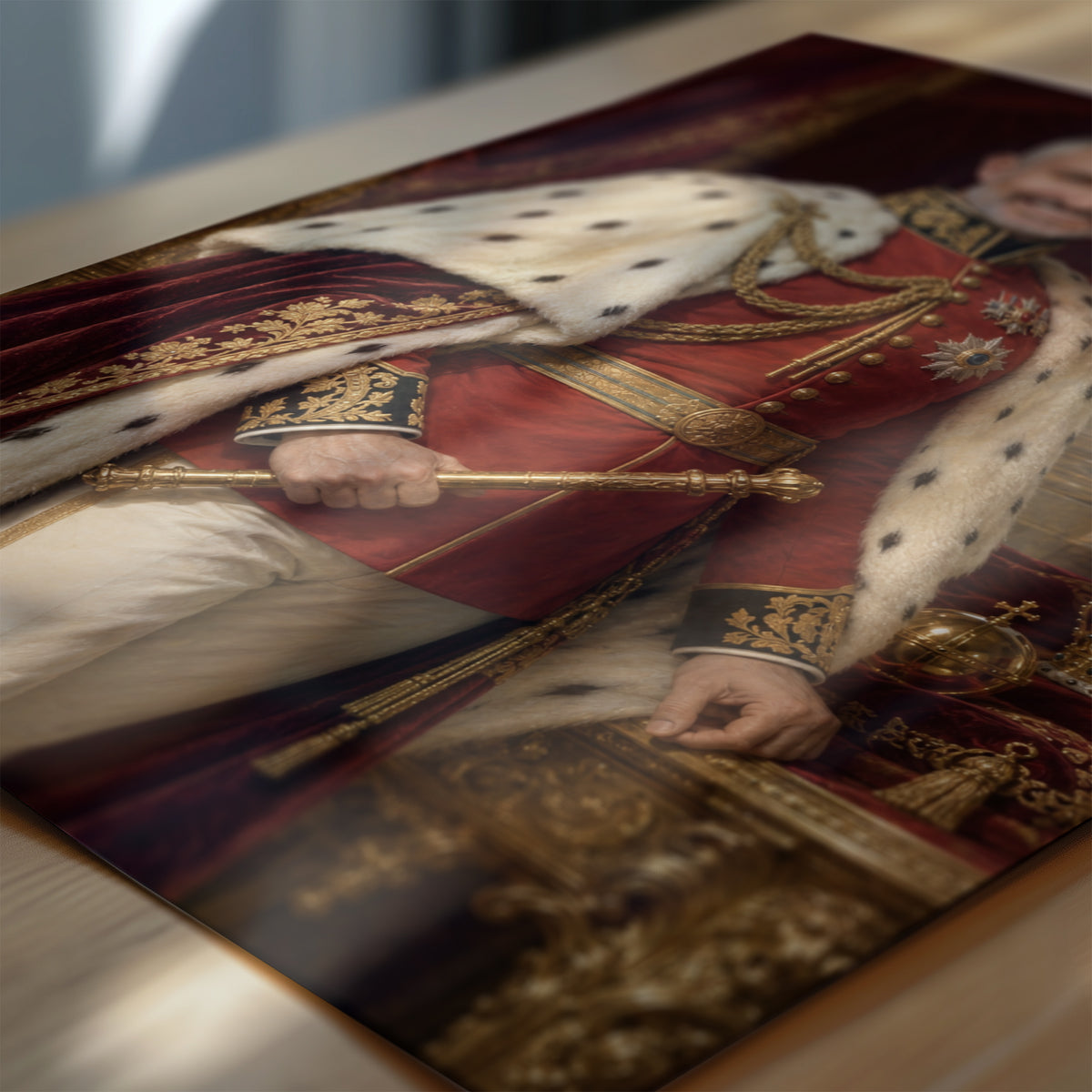 Zbliżenie plakatu Imperator: detale malarskiego kostiumu, rekwizytów i tła na papierze fotograficznym. C-PL-ROY-10-2130-NF
