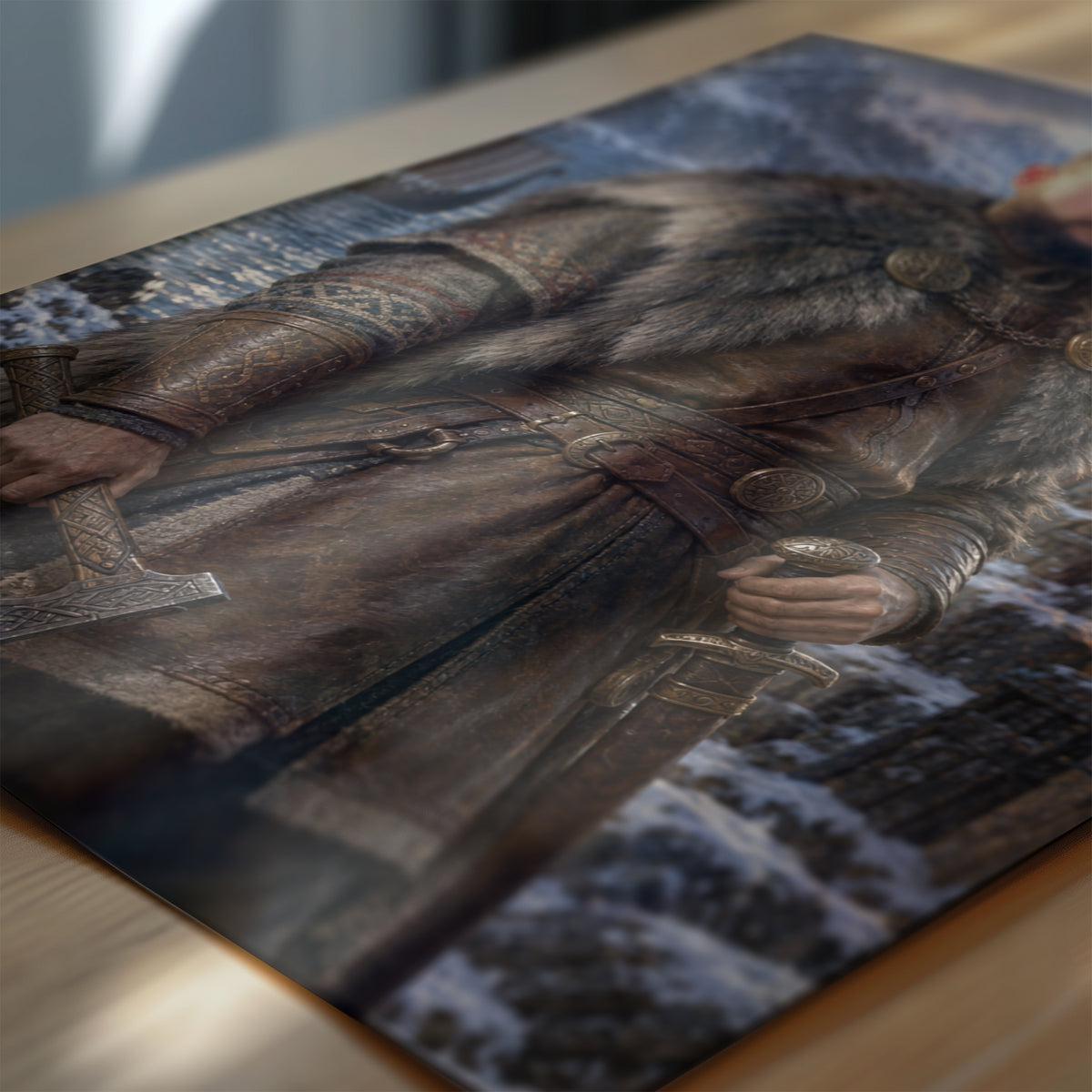 Zbliżenie plakatu Jarl Północy: detale malarskiego kostiumu, rekwizytów i tła na papierze fotograficznym. C-PL-ROY-15-2130-NF