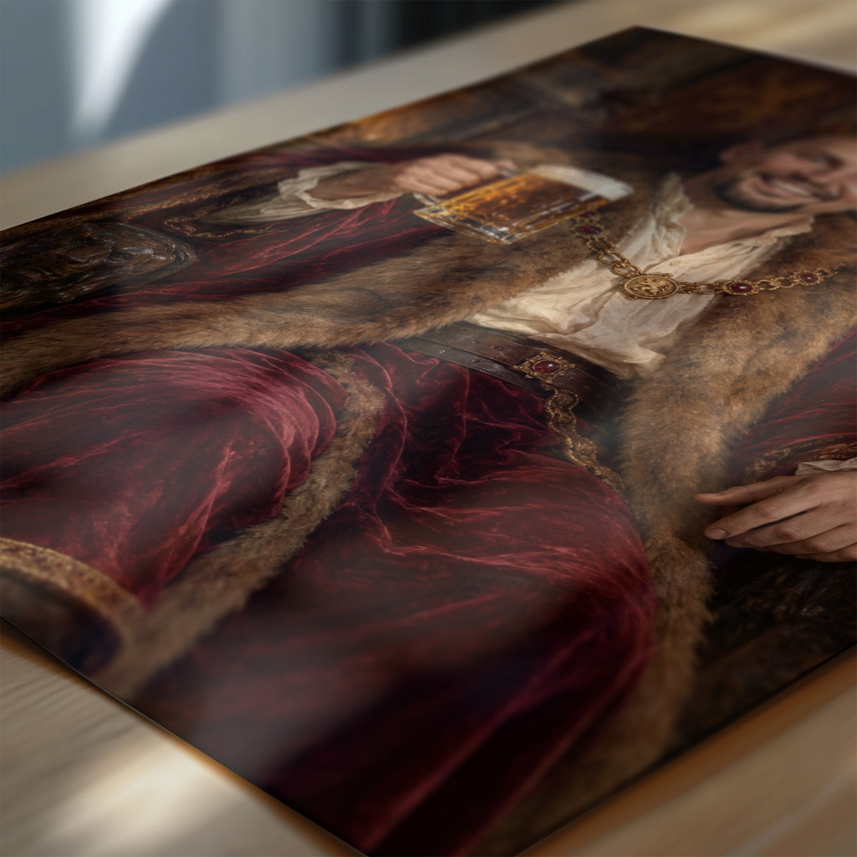 Zbliżenie plakatu Król Z Piwem: detale malarskiego kostiumu, rekwizytów i tła na papierze fotograficznym. C-PL-ROY-02-2130-NF