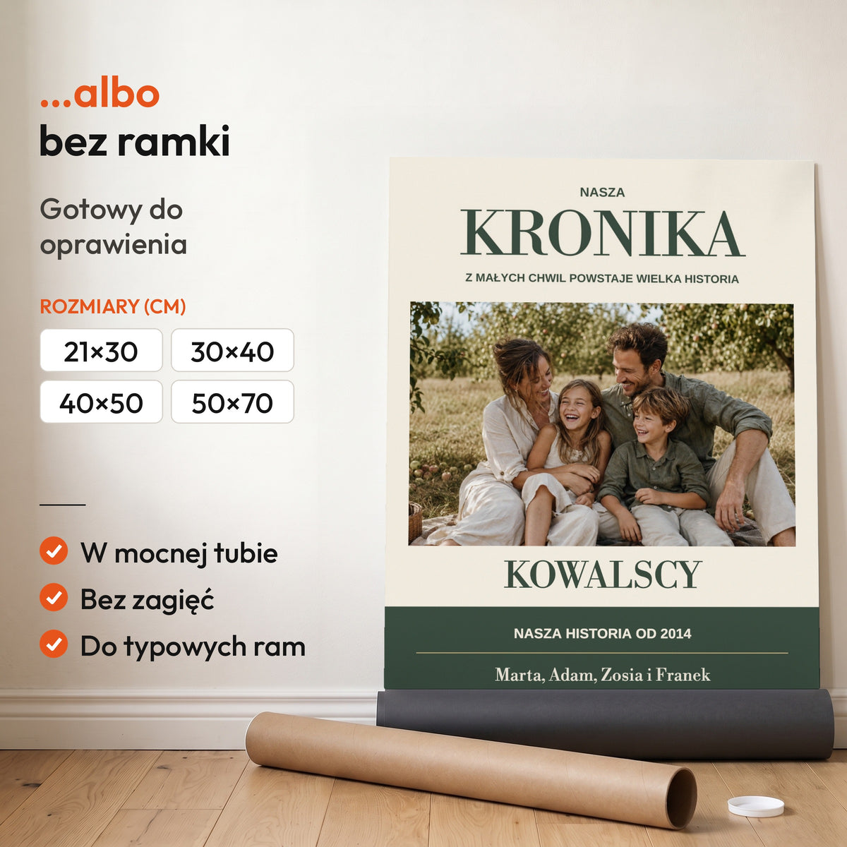 Kronika — plakat bez ramki, gotowy do oprawienia: rozwinięty z rolki, obok tuba do wysyłki. C-PL-HEART-7-2130-NF