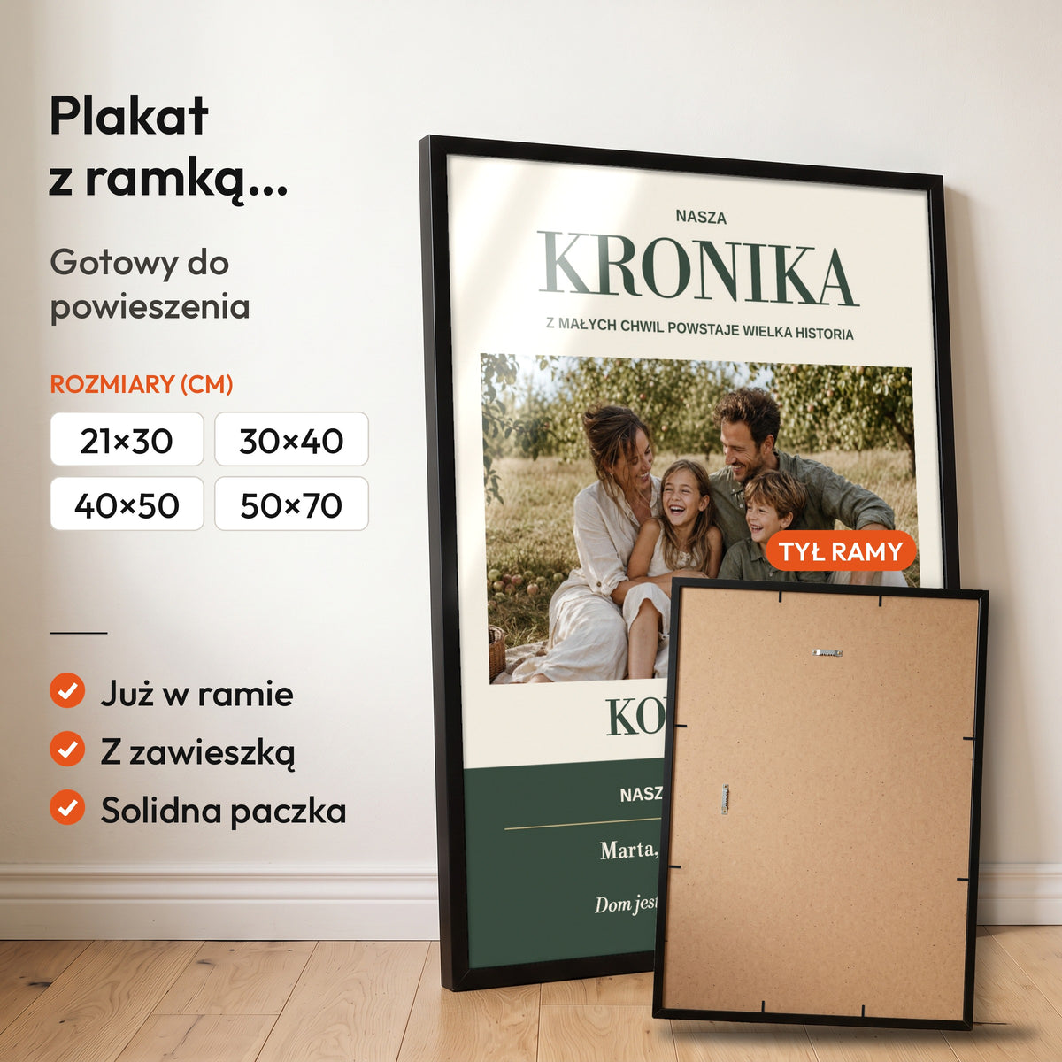 Kronika — plakat z ramką, gotowy do powieszenia: czarna rama od przodu i tył ramy z zawieszką. C-PL-HEART-7-2130-NF
