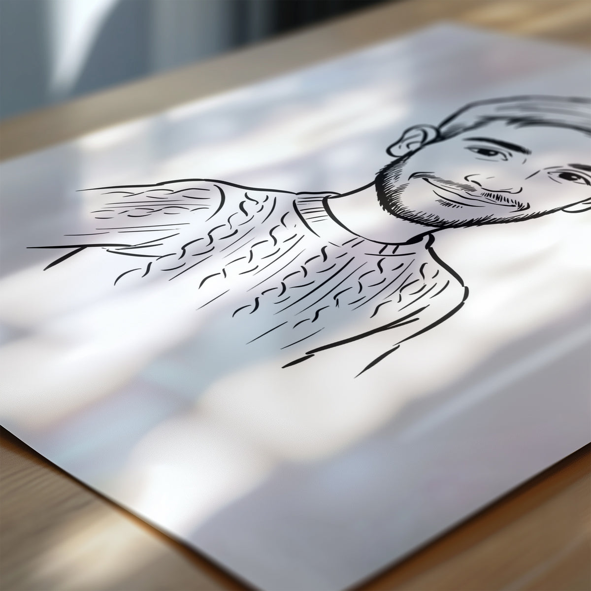 Karykatura ze zdjęcia — Lineart — zbliżenie wydruku, rysunek jednej osoby C-PL-KAR-25-2130-NF