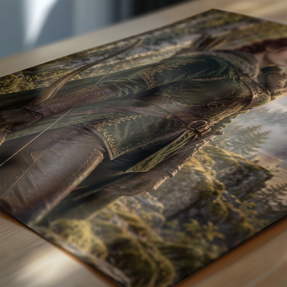 Zbliżenie plakatu Łowczyni O Świcie: detale malarskiego kostiumu, rekwizytów i tła na papierze fotograficznym. C-PL-ROY-18-2130-NF