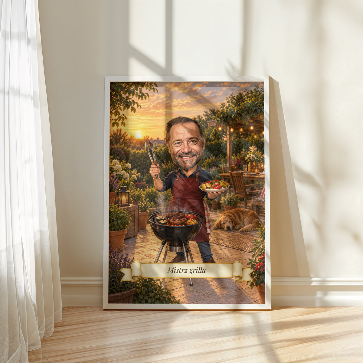 Mistrz Grilla — plakat w białej ramie C-PL-KAR-14-2130-NF