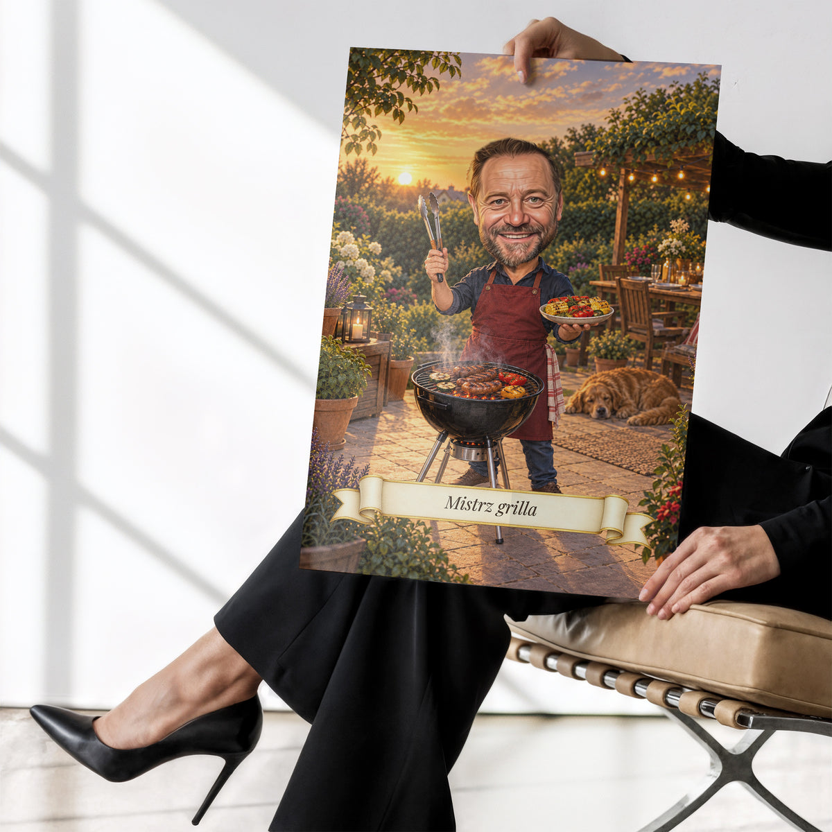 Mistrz Grilla — plakat w dłoniach C-PL-KAR-14-2130-NF