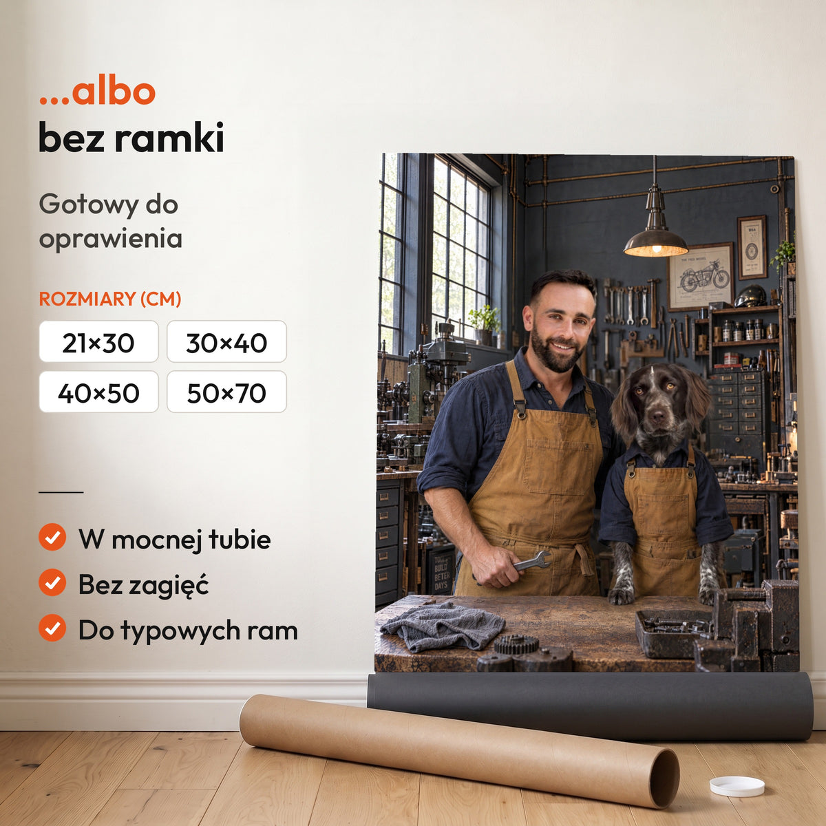 Mistrzowie Warsztatu — plakat z psem — bez ramki, gotowy do oprawienia C-PL-ROY-PET-05-2130-NF