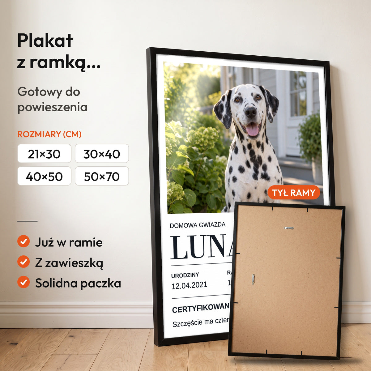Najlepszy Kumpel — plakat z ramką, gotowy do powieszenia: czarna rama od przodu i tył ramy z zawieszką. C-PL-PET-3-2130-NF