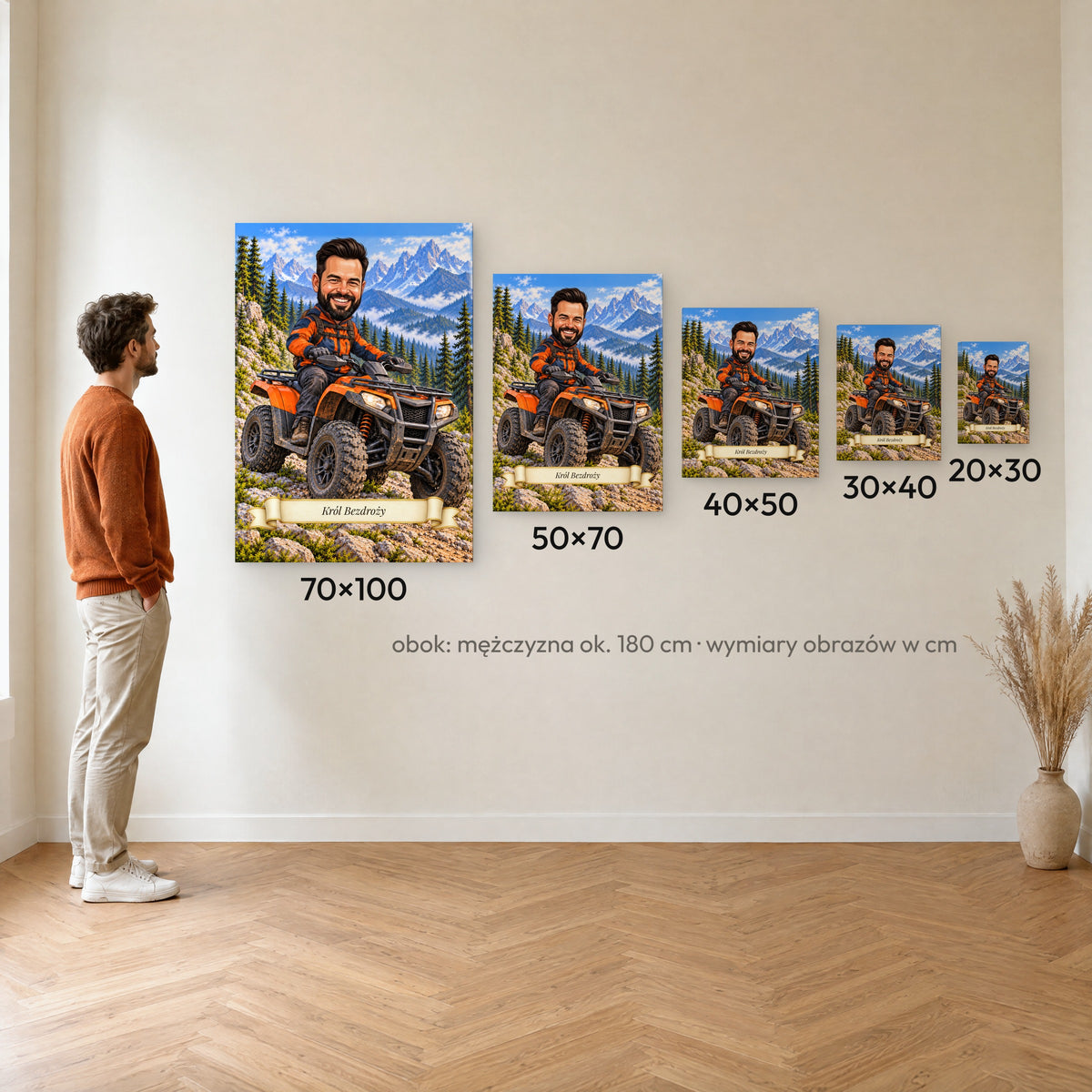 Quad — Król Bezdroży — porównanie pięciu rozmiarów płótna C-CV-KAR-23-2030