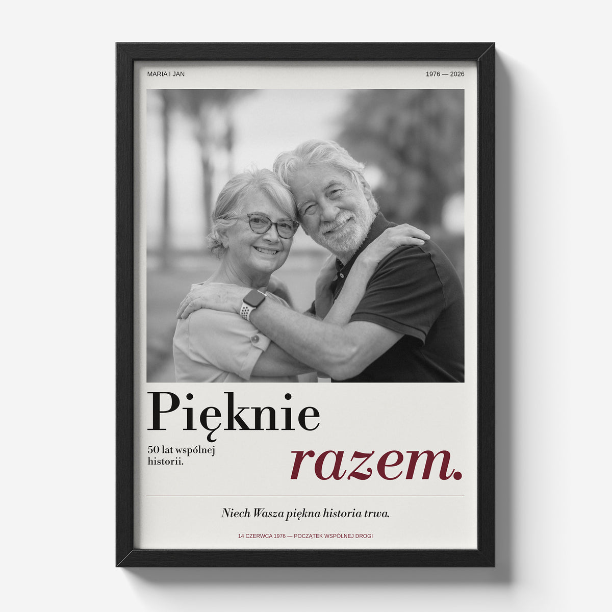 Personalizowany plakat Pięknie Razem na rocznicę ślubu w czarnej ramce — główne zdjęcie