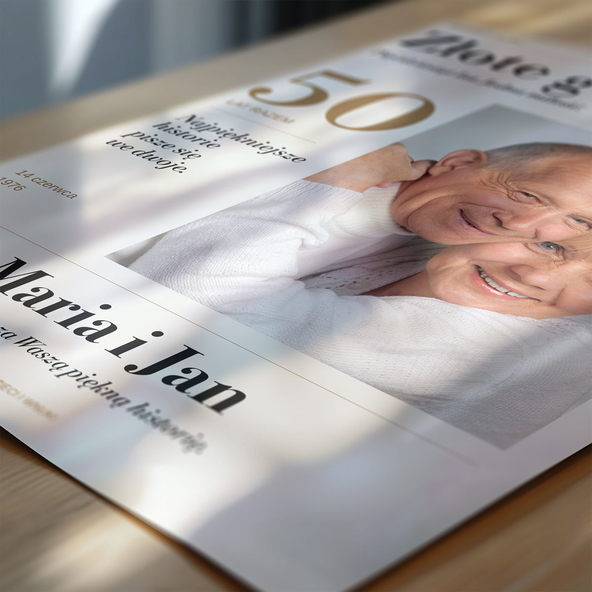Personalizowany plakat Złote Gody na rocznicę ślubu zbliżenie druku C-PL-HEART-31-2130-NF