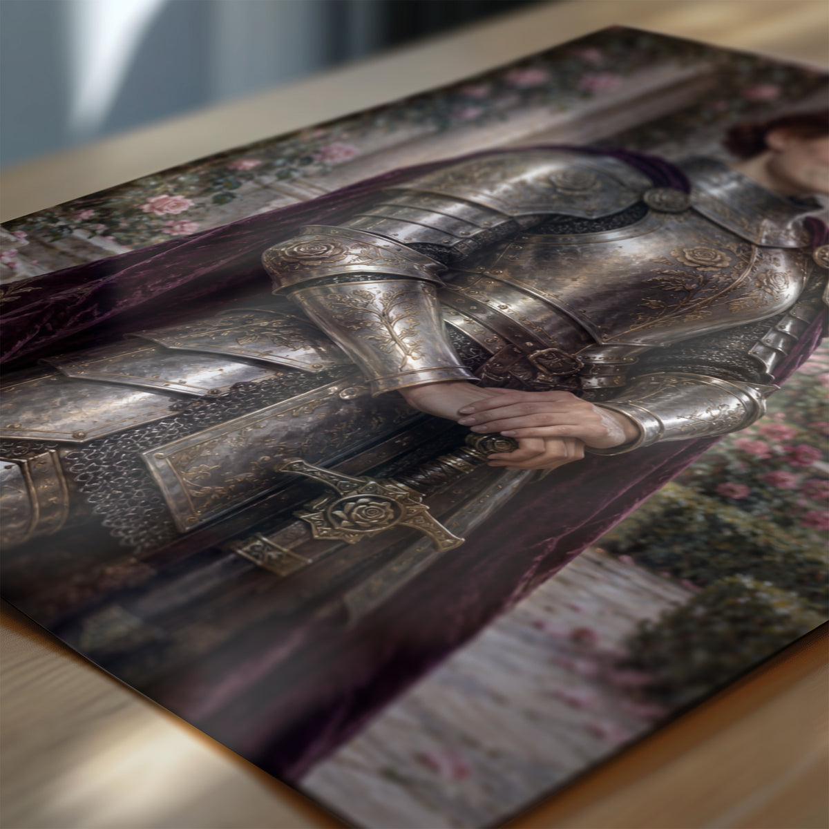 Zbliżenie plakatu Rycerka Róży: detale malarskiego kostiumu, rekwizytów i tła na papierze fotograficznym. C-PL-ROY-23-2130-NF