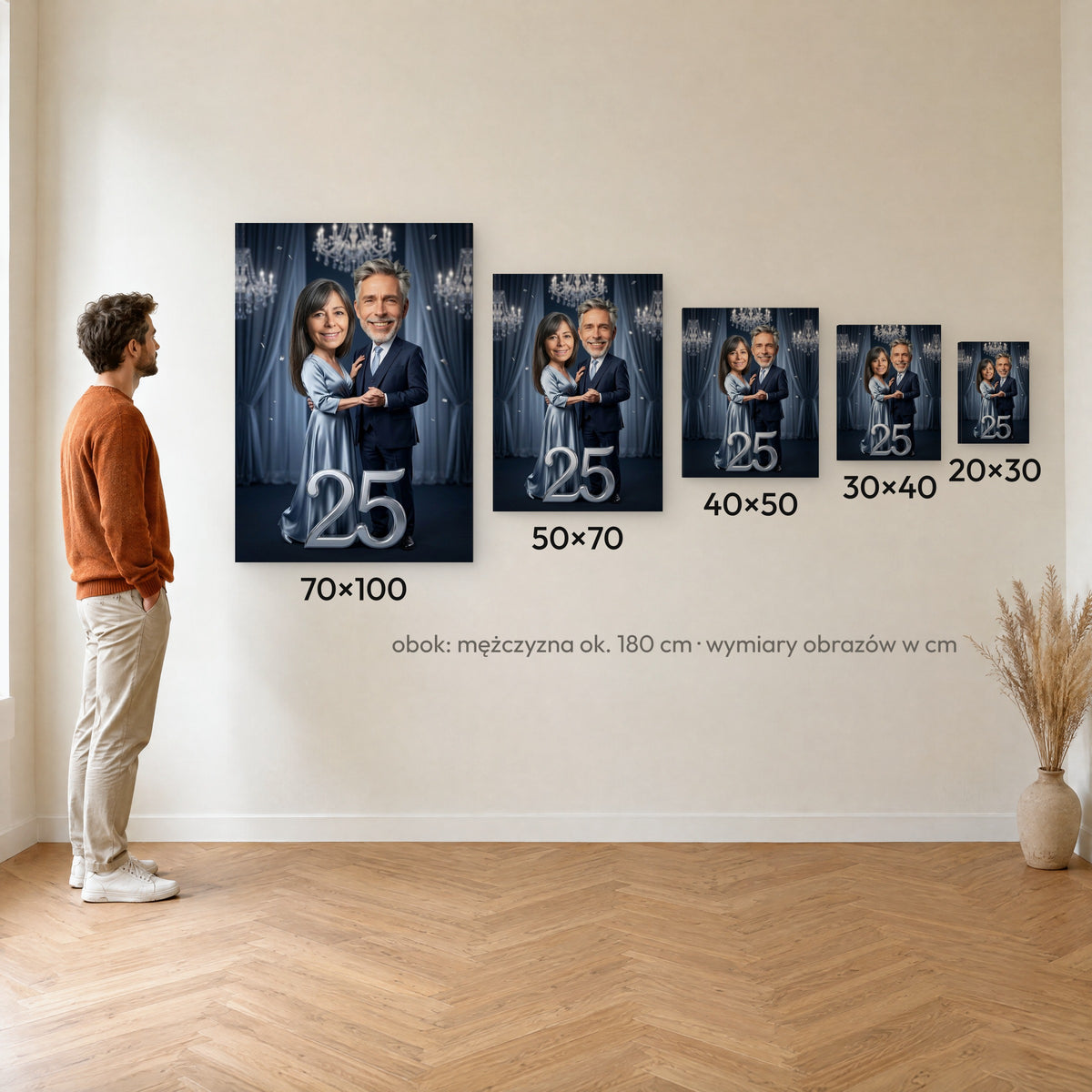 Srebrny Bal — porównanie pięciu rozmiarów płótna C-CV-KAR-DOUB-06-2030