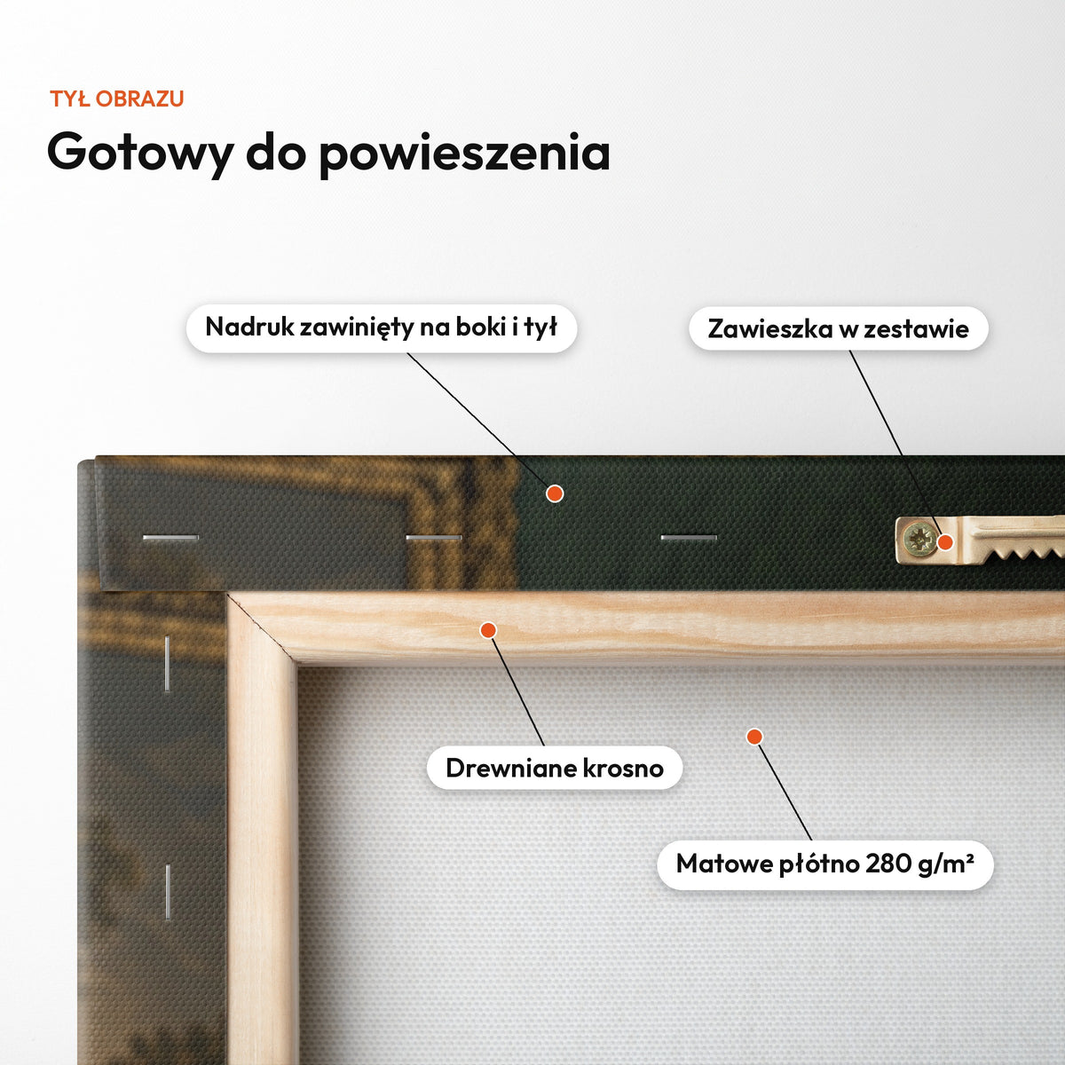 Szmaragdowy Dwór — obraz na płótnie z kotem — tył z zawinięciem nadruku i zawieszką C-CV-ROY-PET-01-2030